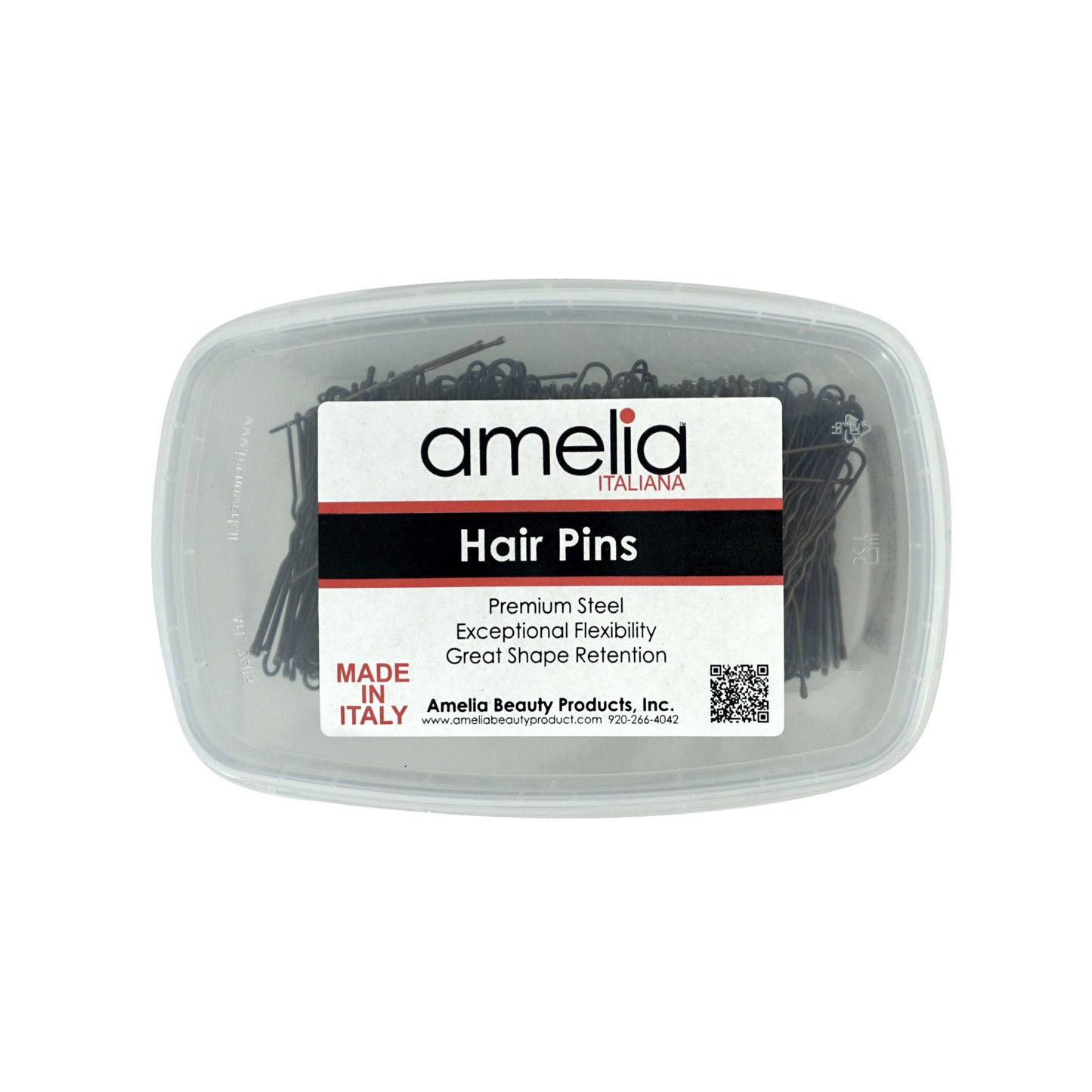 400, Brown, 2.4in (6.0cm), Italian Made Heavy Waved Hair Pins, Recloseable Stay Clean and Organized Container