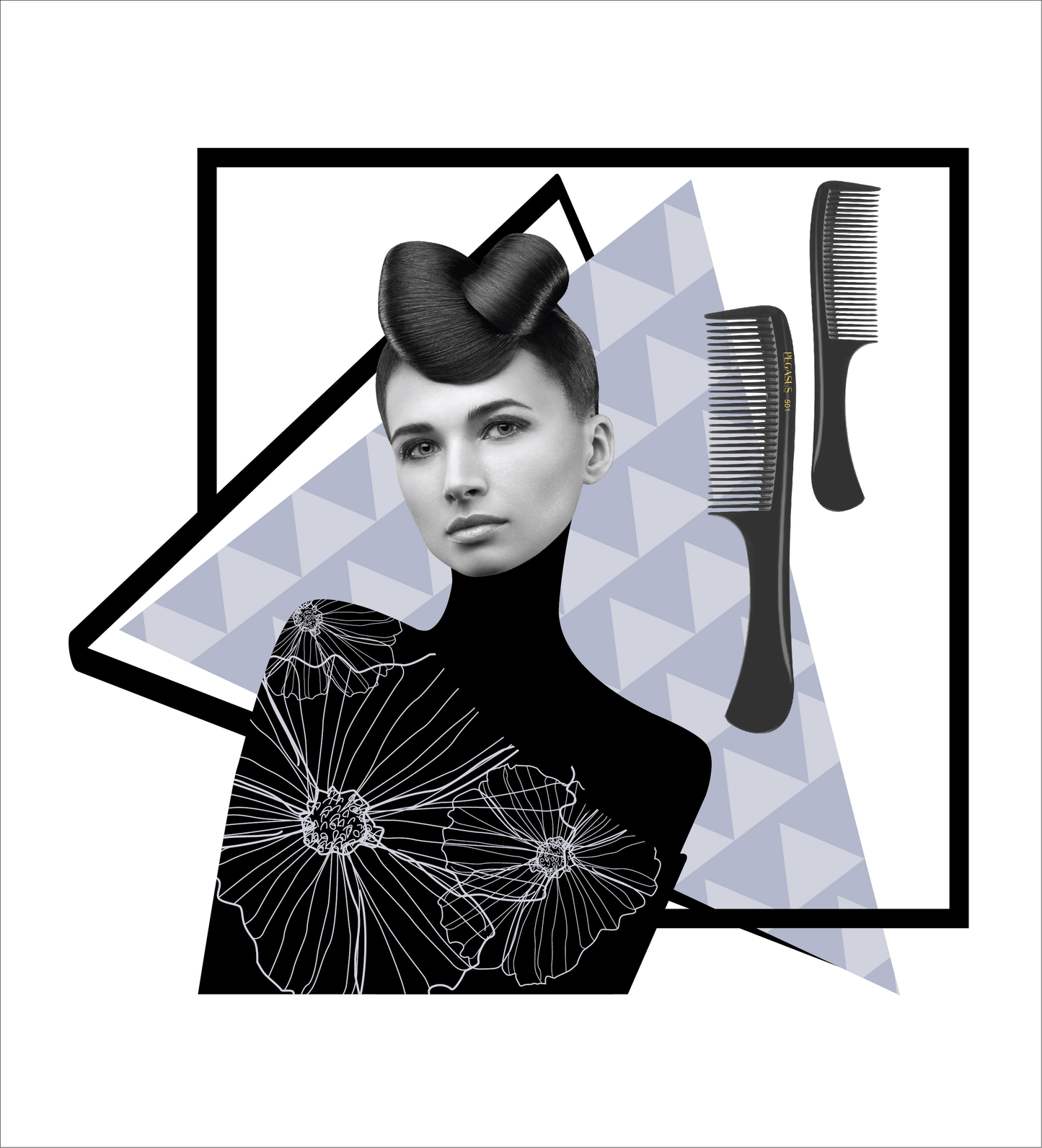 Pegasus 501, 9in Hard Rubber Handle Comb, Handmade, Seamless, Smooth Edges, Anti Static, Heat and Chemically Resistant, Wet Hair, Everyday Grooming Comb | Peines de goma dura - Black
