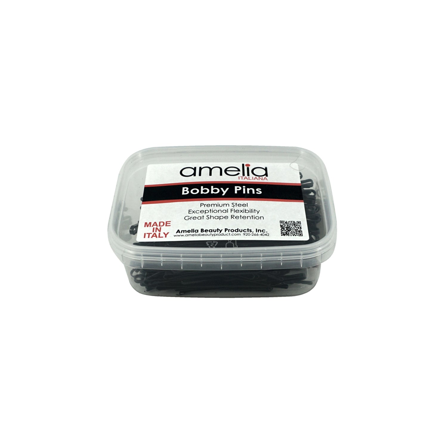 180, Black, 2.8in (7.0cm), Italian Made Flat Bobby Pins, Recloseable Stay Clean and Organized Container