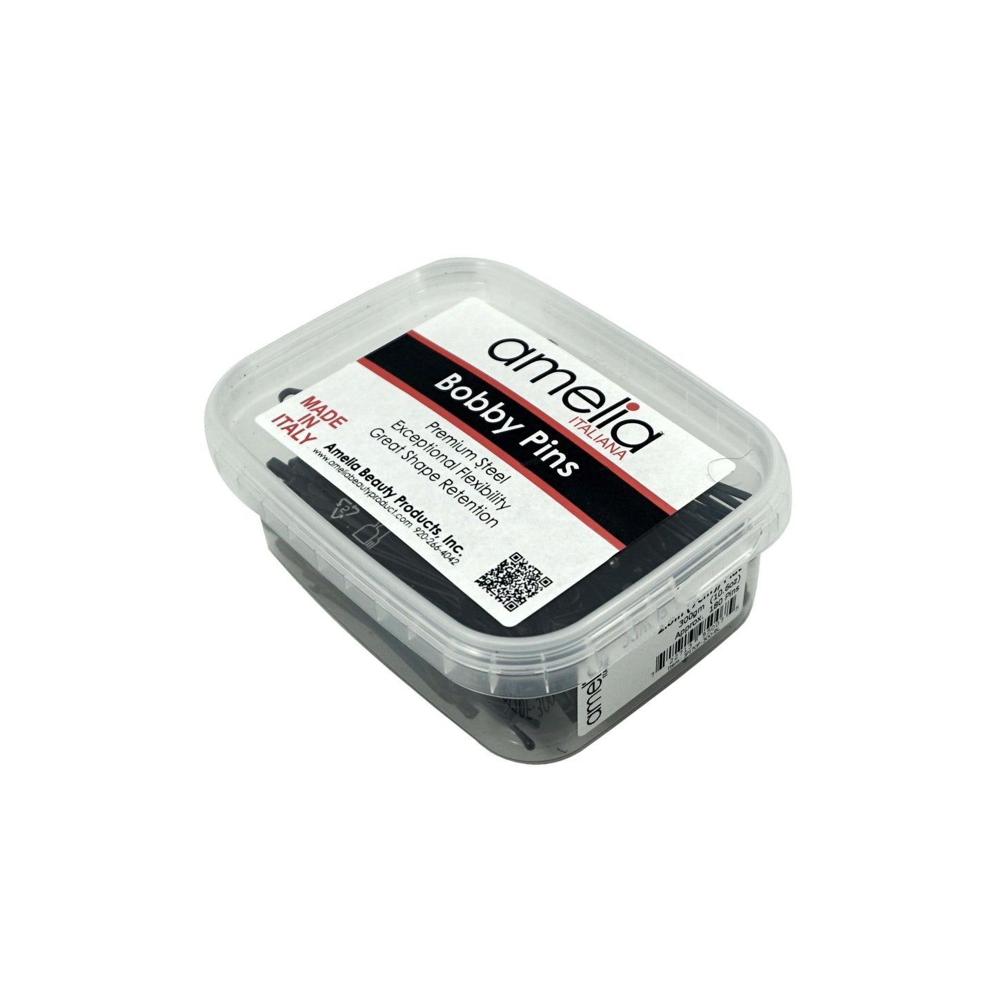 180, Black, 2.8in (7.0cm), Italian Made Flat Bobby Pins, Recloseable Stay Clean and Organized Container