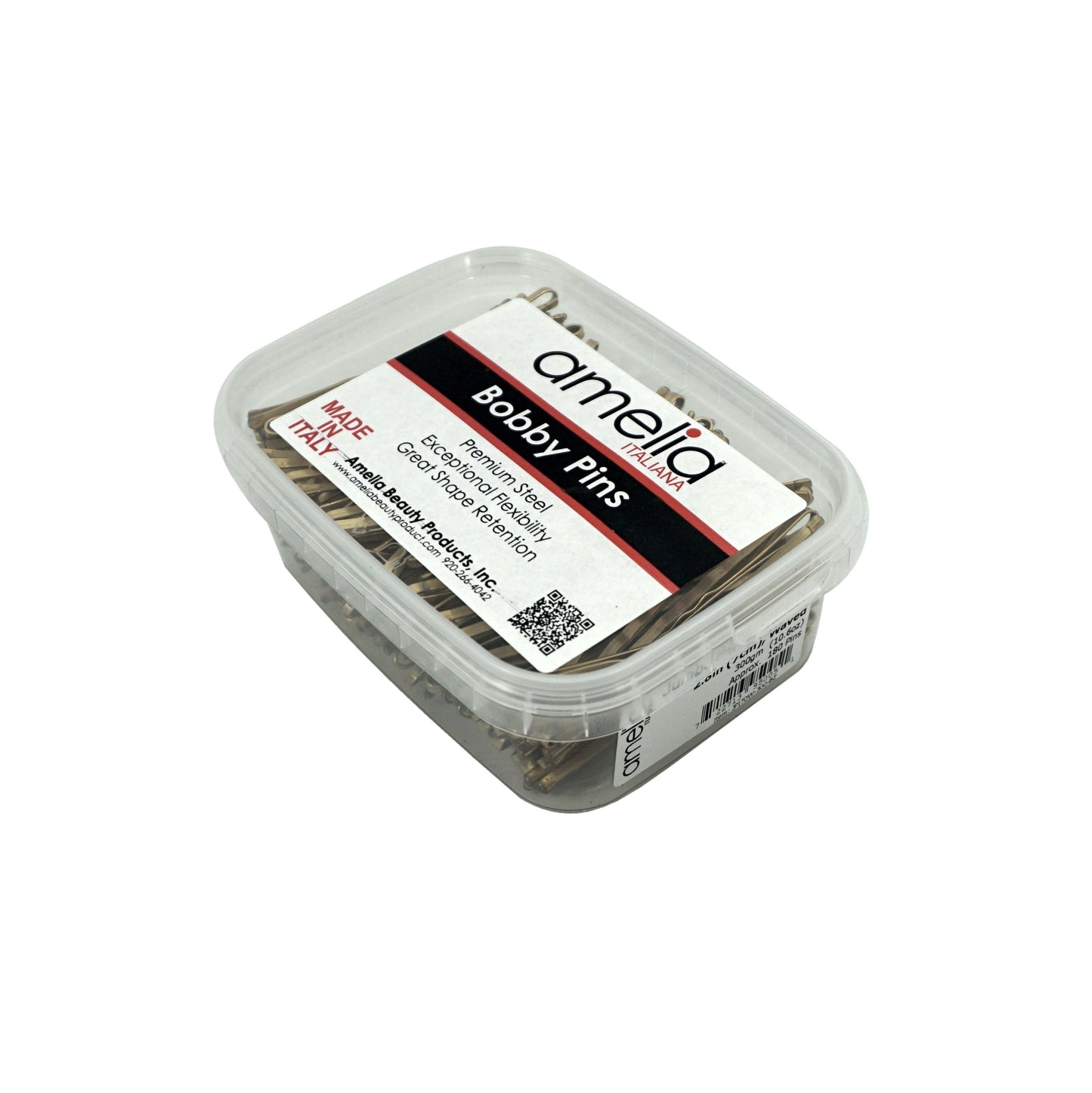 180, Brassed Color, 2.8in (7.0cm), Italian Made Jumbo Bobby Pins, Recloseable Stay Clean and Organized Container