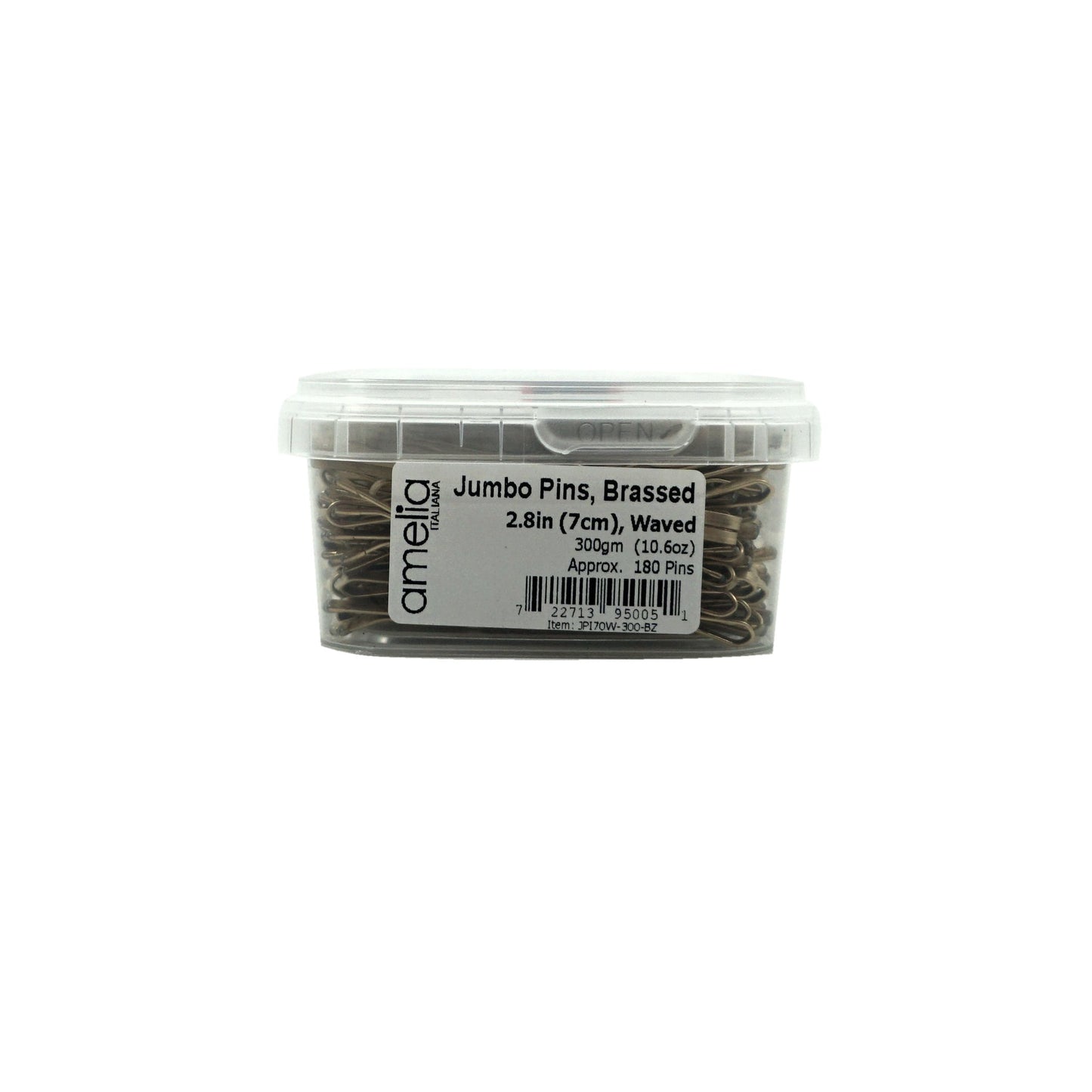 180, Brassed Color, 2.8in (7.0cm), Italian Made Jumbo Bobby Pins, Recloseable Stay Clean and Organized Container