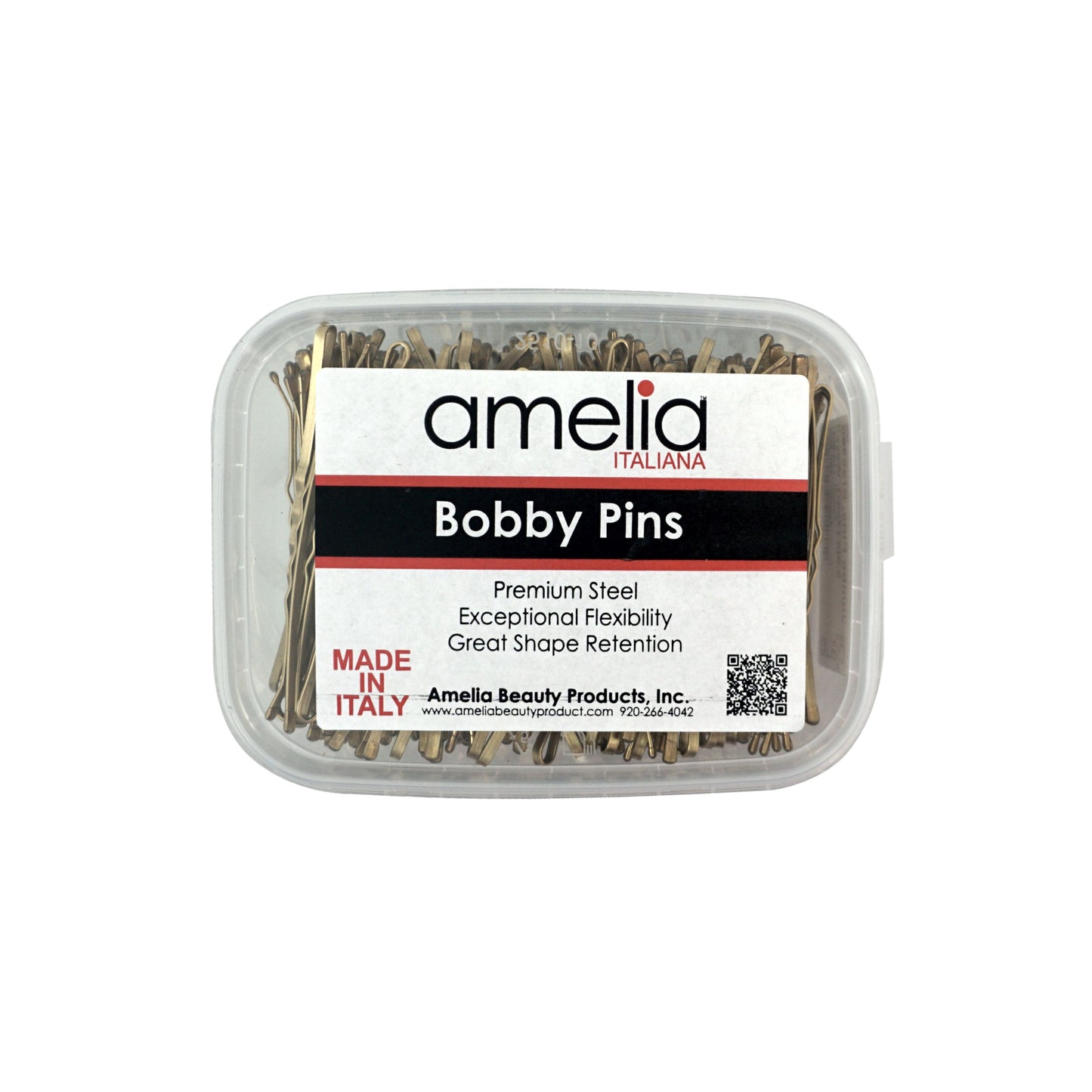 180, Brassed Color, 2.8in (7.0cm), Italian Made Jumbo Bobby Pins, Recloseable Stay Clean and Organized Container