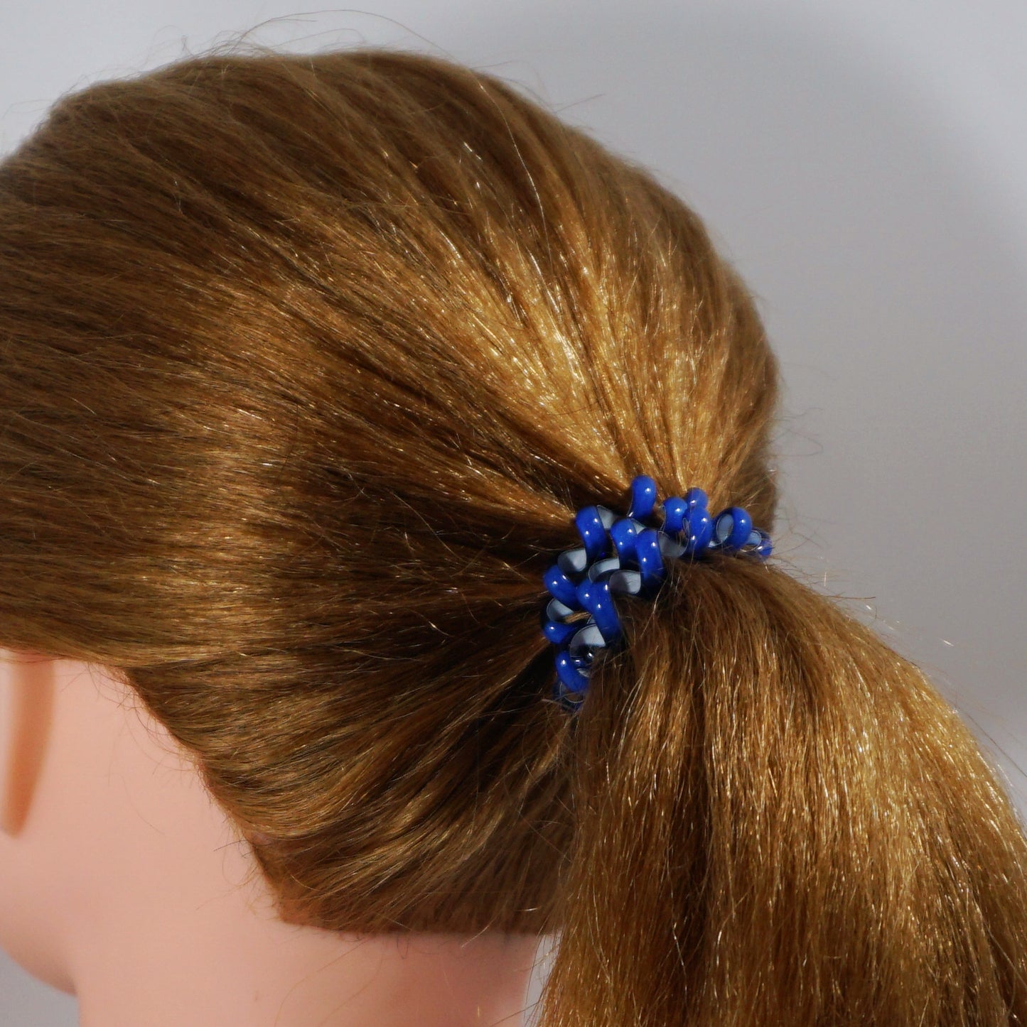 Amelia Beauty Products 8 Medium Elastic Hair Coils, 2.0in Diameter Thick Spiral Hair Ties, Gentle on Hair, Strong Hold and Minimizes Dents and Creases, Blue and White Mix