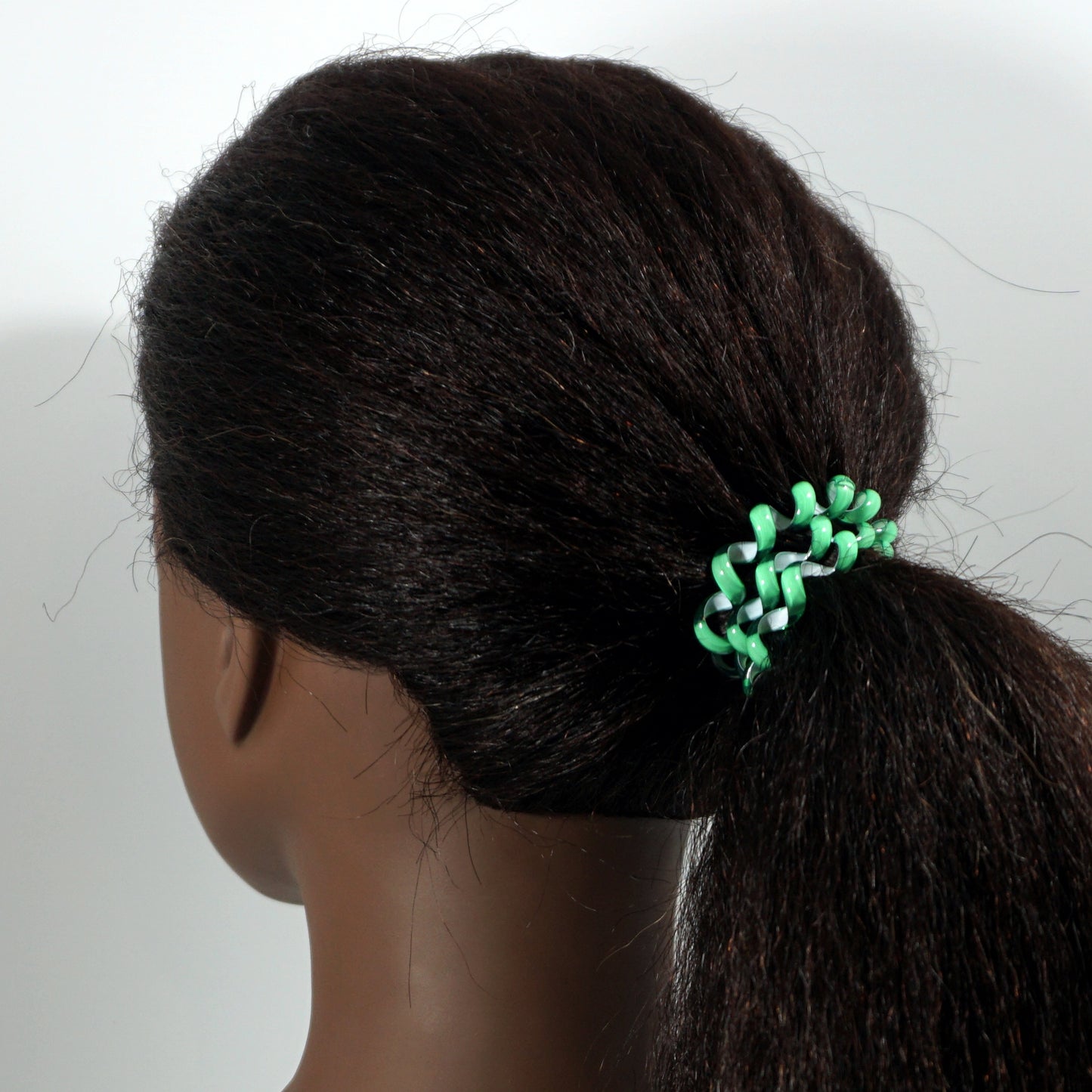 Amelia Beauty Products 8 Medium Elastic Hair Coils, 2.0in Diameter Thick Spiral Hair Ties, Gentle on Hair, Strong Hold and Minimizes Dents and Creases, Emerald and White Mix