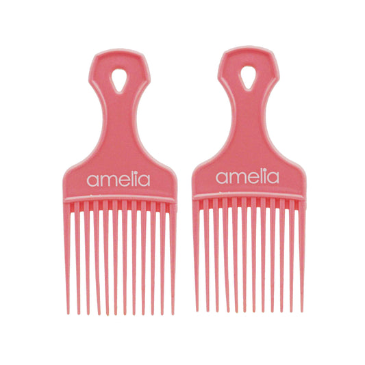 Amelia Beauty, 5in Black Curly Hair Wide Tooth Pick Comb, Made in USA, Professional Grade Hair Pick Creates Volume, Detangles, Afro Pick Comb Hair Styling Tool, 5"x2.25", 2 Pack