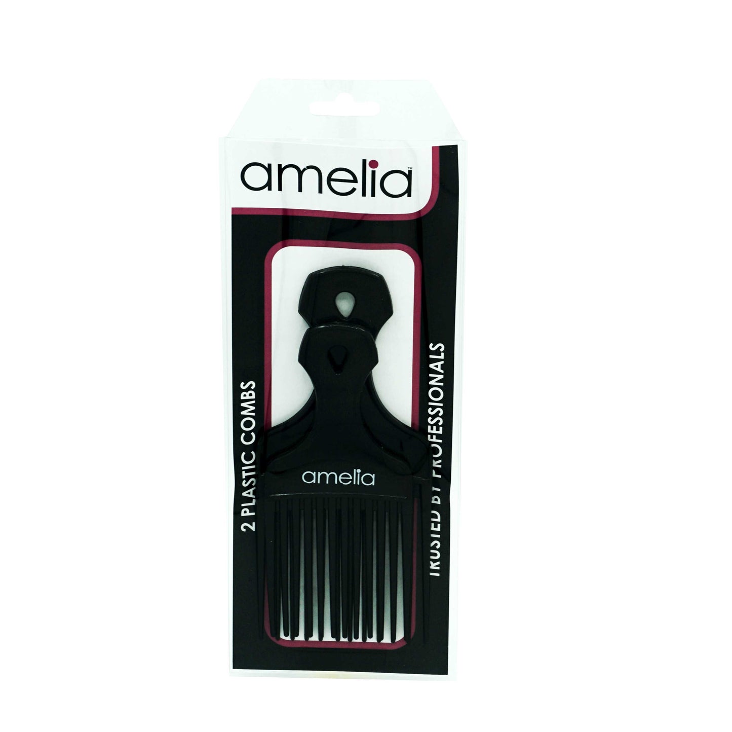 Amelia Beauty, 6in and 7in Curly Hair Wide Tooth Pick, Made in USA, Professional Grade Hair Pick Creates Volume, Detangles, Portable Salon Barber Shop Black Afro Pick Comb Hair Styling Tool, 2 Pack