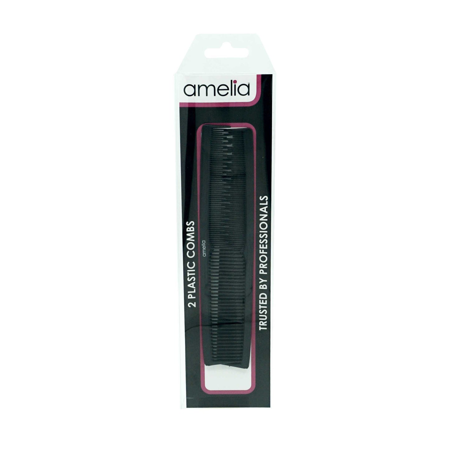 Amelia Beauty, 7in Black Plastic Styling Tease Comb with Inch Marks, Made in USA, Professional Grade Hair Comb, For Wet, Tangled Hair, Everyday Styling Cutting Hair Styling Tool, 2 Pack