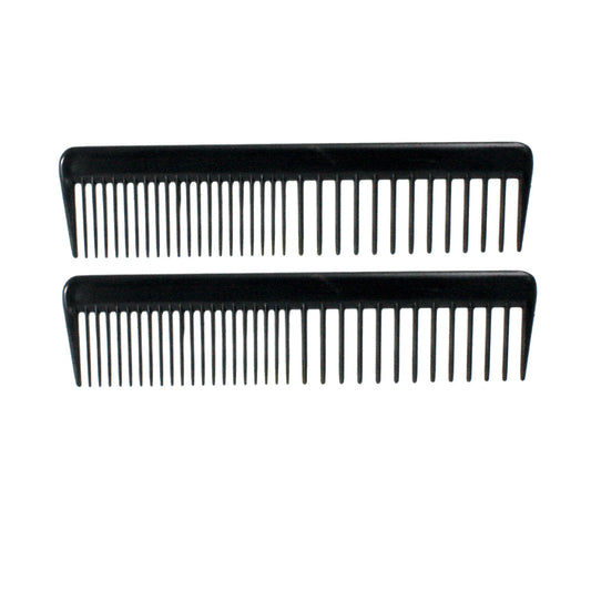 Amelia Beauty, 7in Black Plastic Wide Tooth Comb, Made in USA, Professional Grade Pocket Hair Comb, Wet, Tangled Hair, Portable Salon Barber Shop Everyday Styling Cutting Hair Styling Tool, 2 Pack