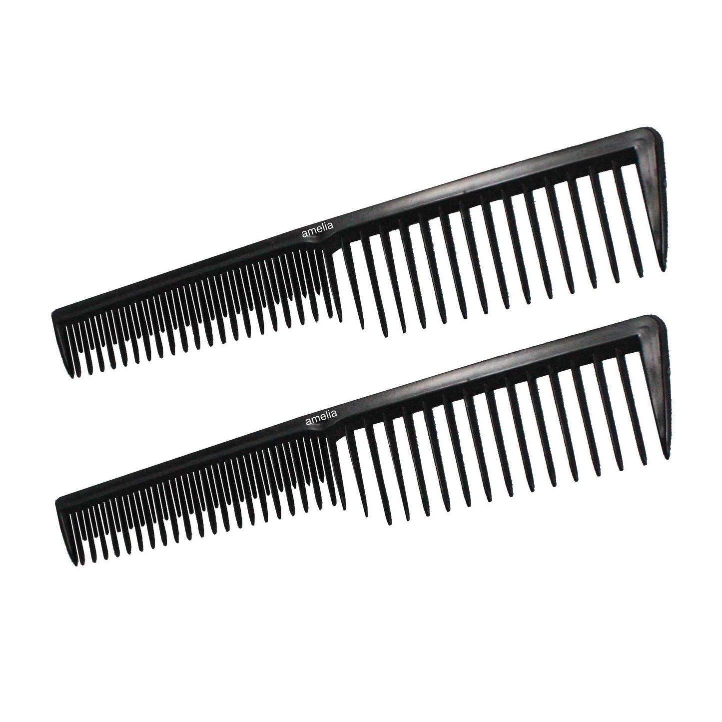 Amelia Beauty, 7in Black Plastic Wide Tooth Tease Comb, Made in USA, Professional Grade Pocket Hair Comb, Wet, Tangled Hair, Flip to Lift, Tease, Everyday Styling Cutting Hair Styling Tool, 2 Pack