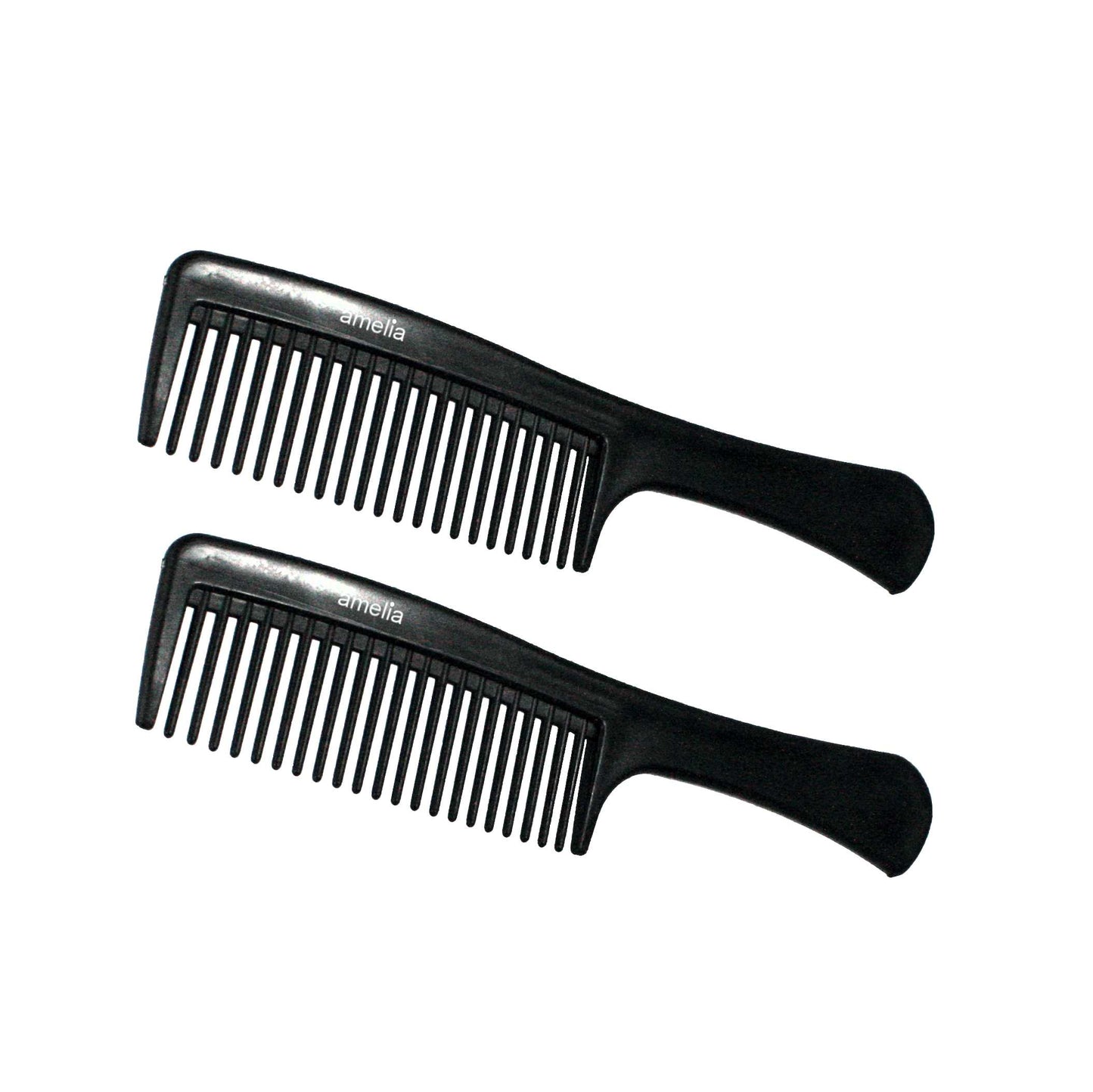 Amelia Beauty, 8.5in Black Plastic Handle Comb, Made in USA, Professional Grade Hair Comb, For Combing Out Long Thick Hair, Wet or Dry, Everyday Styling Cutting Hair Styling Tool, 8.5"x1.5", 2 Pack