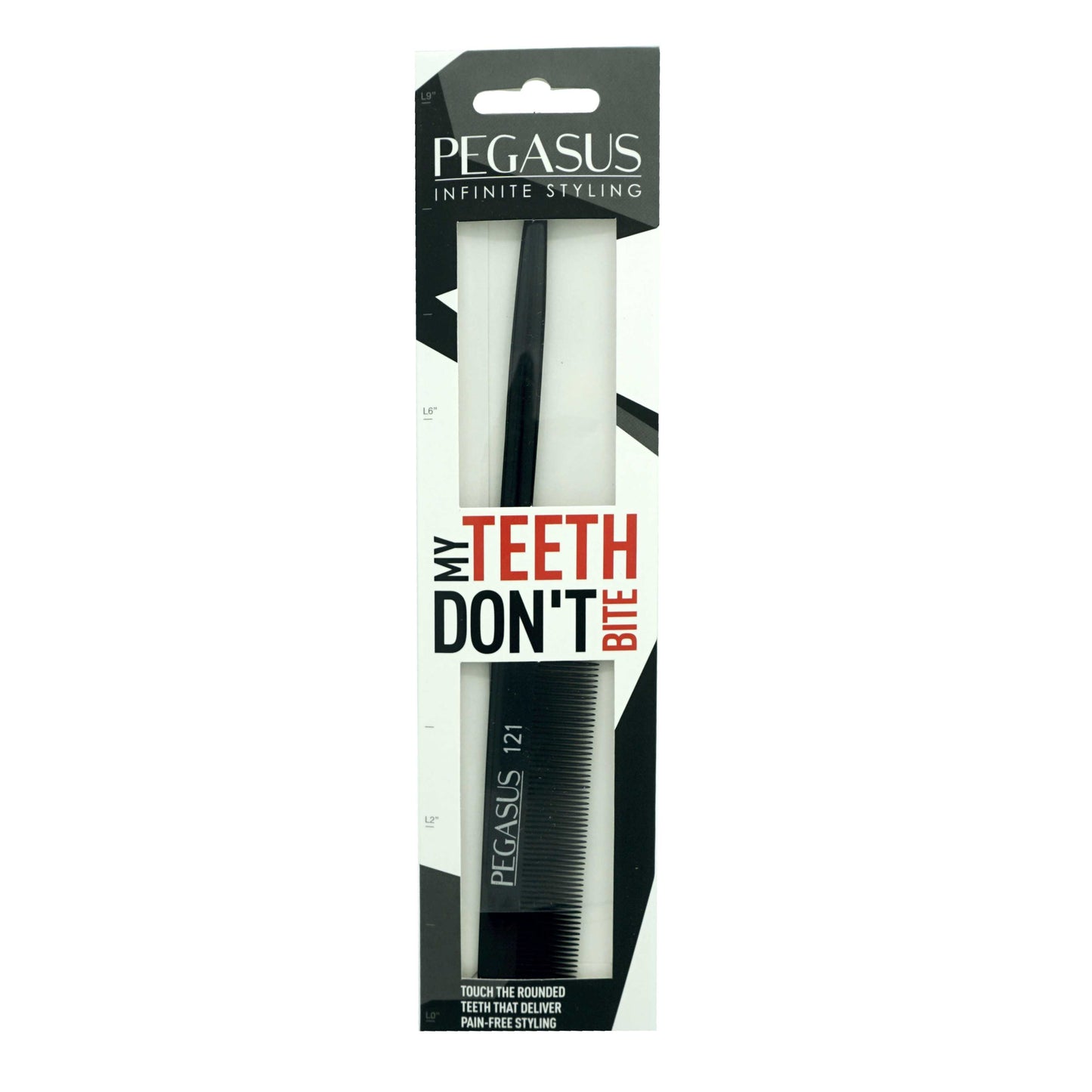 Pegasus 121, 8in Hard Rubber Course Tooth Rat Tail Comb, Handmade, Seamless, Smooth Edges, Anti Static, Heat and Chemically Resistant, Great for Parting, Coloring Hair | Peines de goma dura - Black