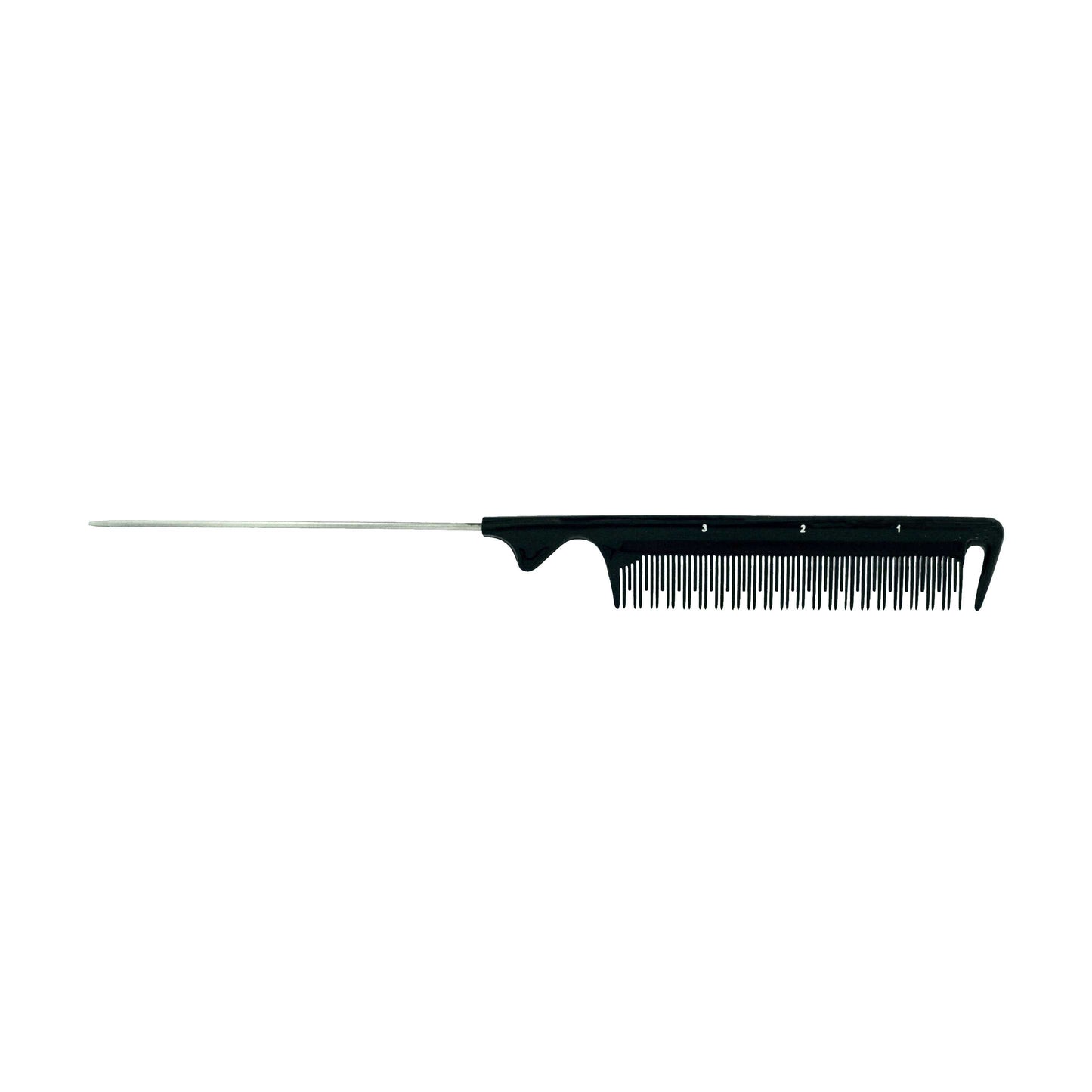 Pegasus 135, 9.5in Hard Rubber Pintail Tease Comb with Sectioning, Anti Static, Heat and Chemically Resistant, Stainless Steel Pin, Great for Parting, Coloring Hair | Peines de goma dura - Black