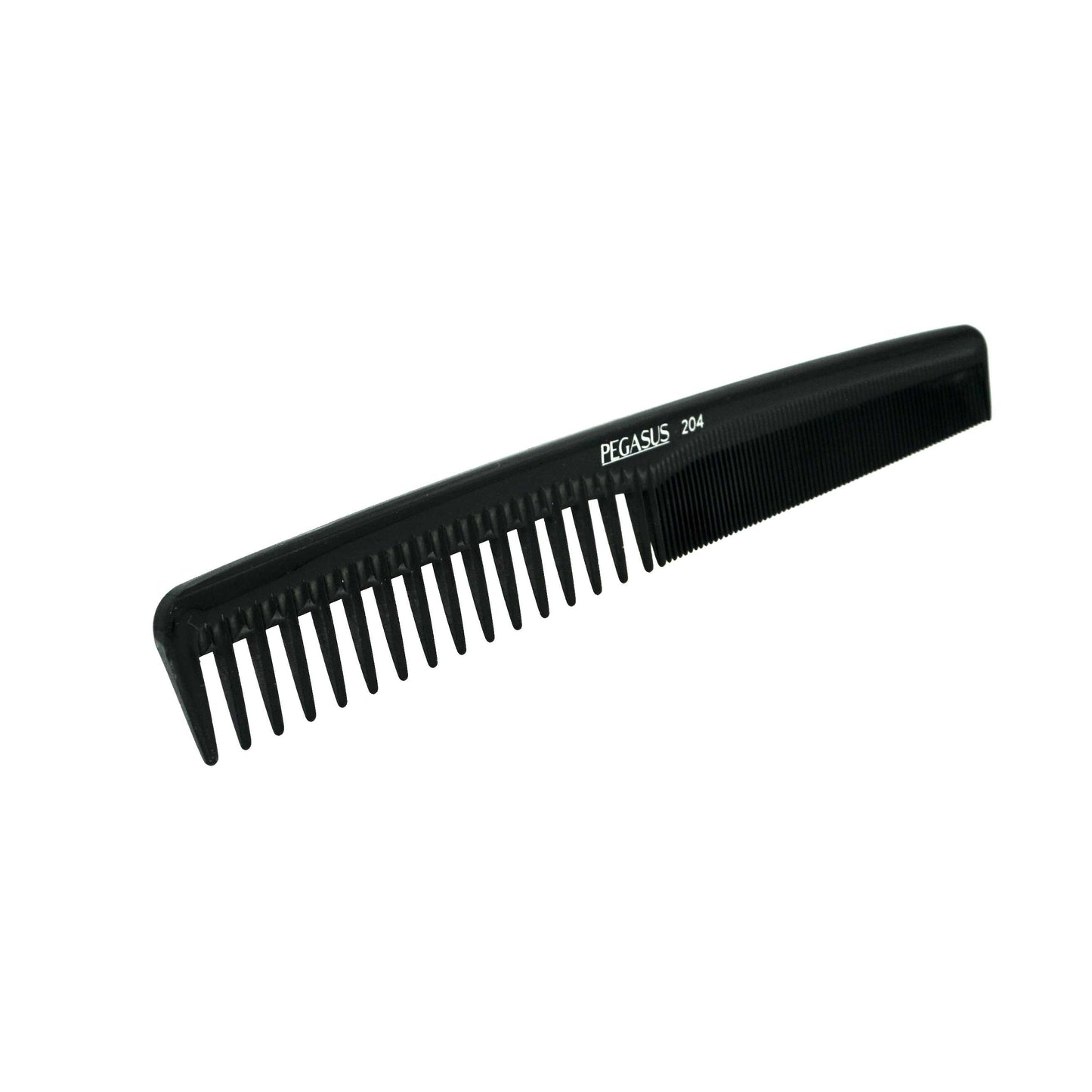 Pegasus 204, 7in Hard Rubber Hair Trimming/Cutting Com with Extra Course/Fine Teeth, Anti Static, Heat and Chemically Resistant, Wet Hair, Everyday Grooming Comb | Peines de goma dura - Black