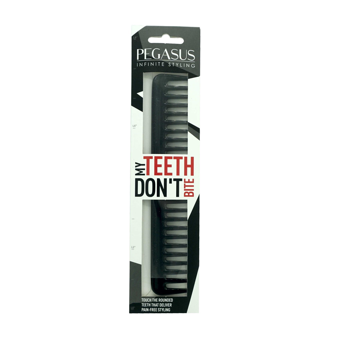 Pegasus 406, 7in Hard Rubber Wide Tooth Styling Comb, Handmade, Seamless, Smooth Edges, Anti Static, Heat and Chemically Resistant, Wet Hair, Everyday Grooming Comb | Peines de goma dura - Black