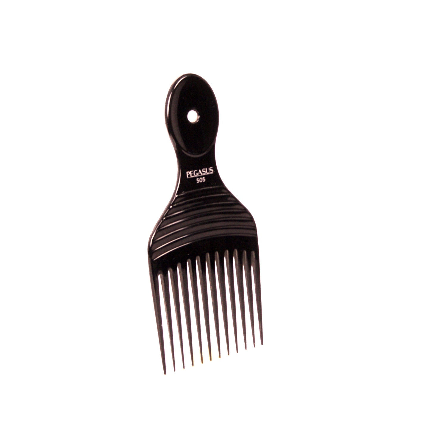Pegasus 505, 7in Hard Rubber Afro Pick Comb, Handmade, Seamless, Smooth Edges, Anti Static, Heat and Chemically Resistant, Wet Hair, Everyday Grooming Comb | Peines de goma dura - Black