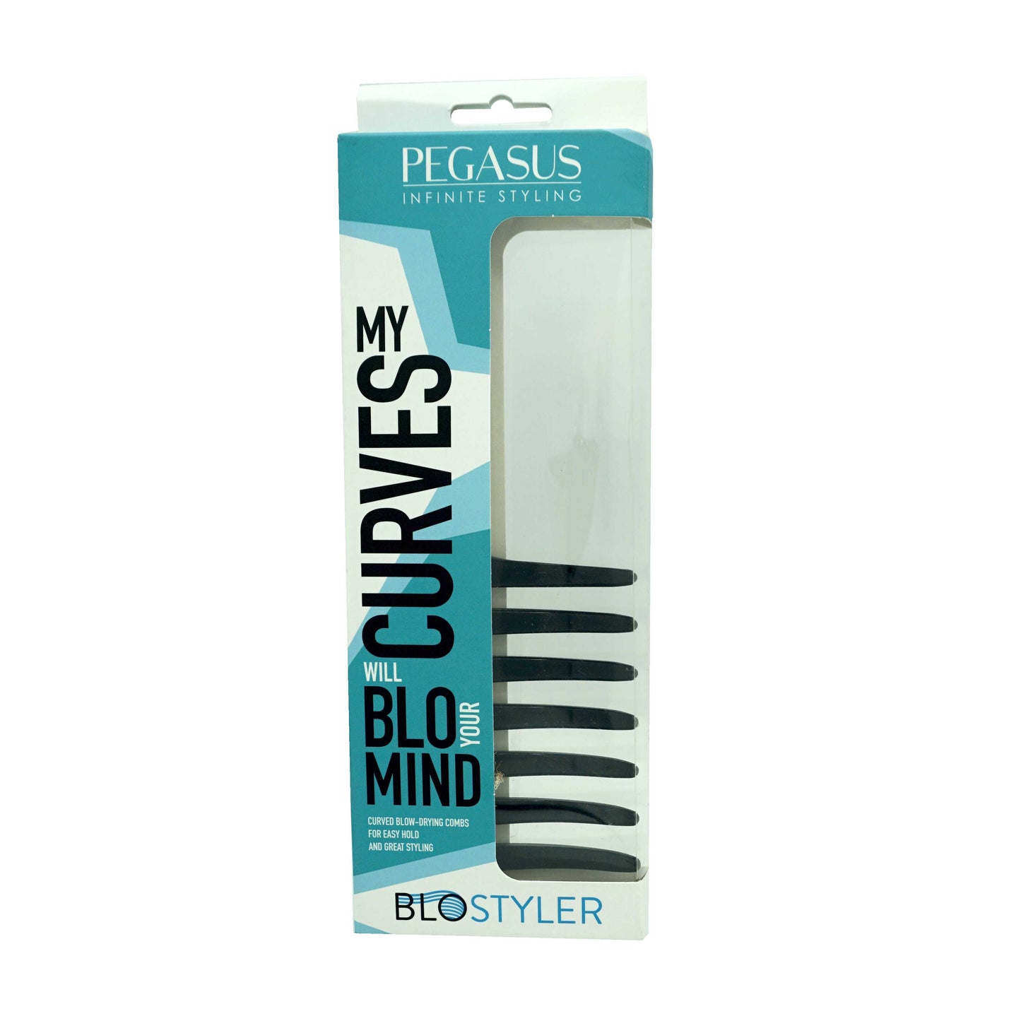 Pegasus 511_B1, 9in Curved Blow Dry Styler Comb, Handmade, Seamless, Smooth Edges, Anti Static, Heat and Chemically Resistant, Wet Hair, Everyday Grooming Comb | Peines de goma dura - Black