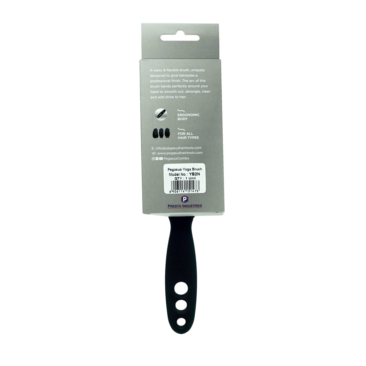 9in Flexible Vented Brush, Pegasus YB2N - Yoga Brush with Nylon Tipped Bristles