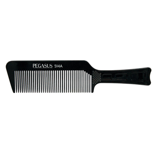 Pegasus 514A, 8.75in Hard Rubber Fine Tooth Flattop Butch Comb, Handmade, Seamless, Smooth Edges, Anti Static, Heat and Chemically Resistant Comb | Peines de goma dura - Black
