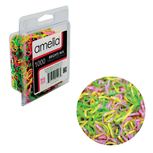 Amelia Beauty | 1/2in, Brights Neon Mix, Tangle Free Elastic Pony Tail Holders | Made in USA, Ideal for Ponytails, Braids, Twists. For Women, Girls. Pain Free, Snag Free, Easy Off | 1000 Pack
