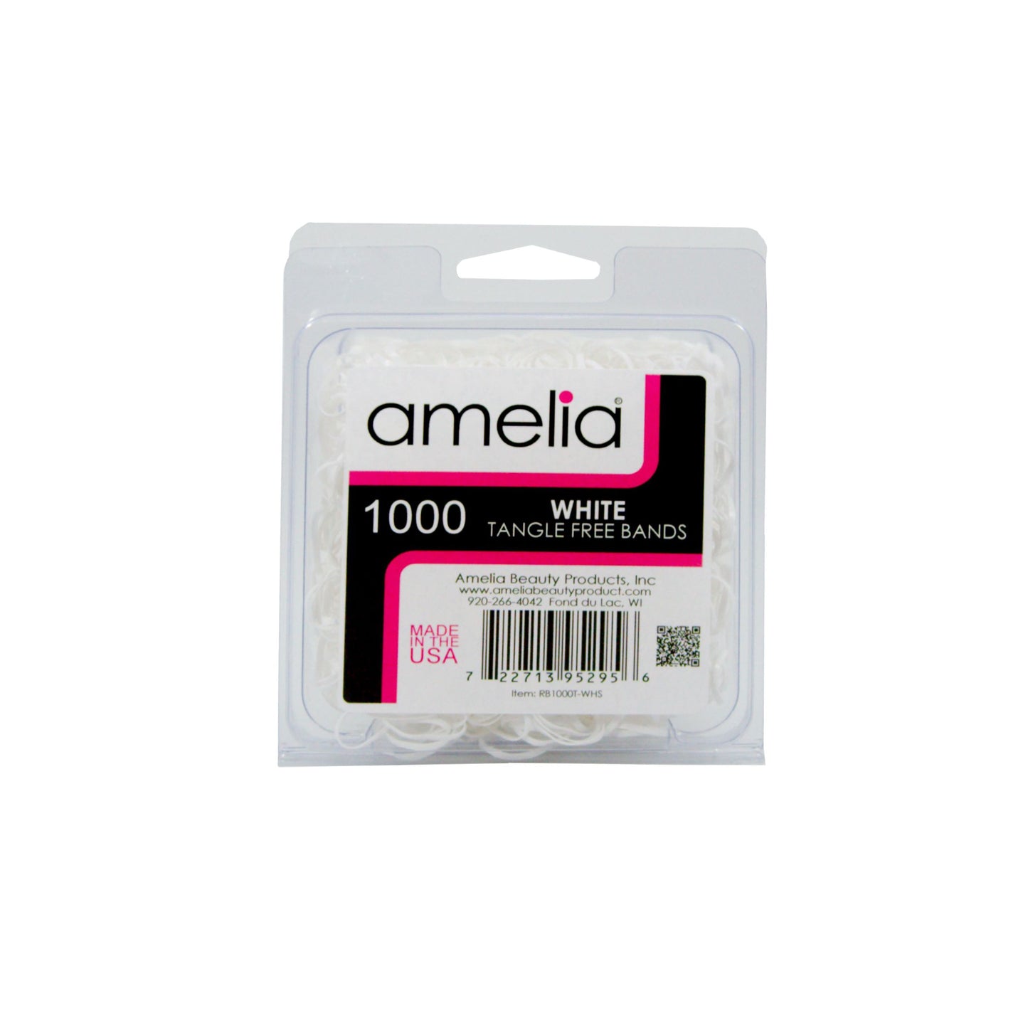 Amelia Beauty | 1/2in, White, Tangle Free Elastic Pony Tail Holders | Made in USA, Ideal for Ponytails, Braids, Twists. For Women, Girls. Pain Free, Snag Free, Easy Off | 1000 Pack