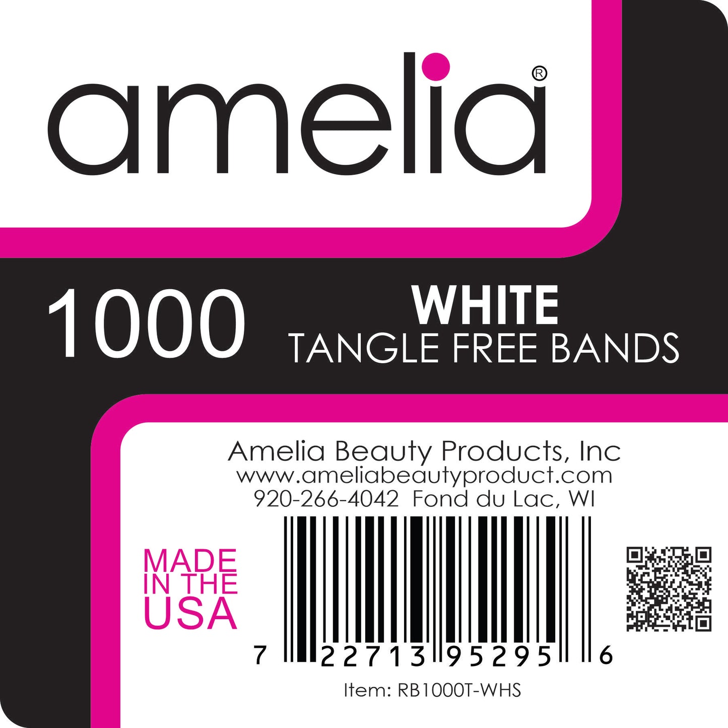 Amelia Beauty | 1/2in, White, Tangle Free Elastic Pony Tail Holders | Made in USA, Ideal for Ponytails, Braids, Twists. For Women, Girls. Pain Free, Snag Free, Easy Off | 1000 Pack