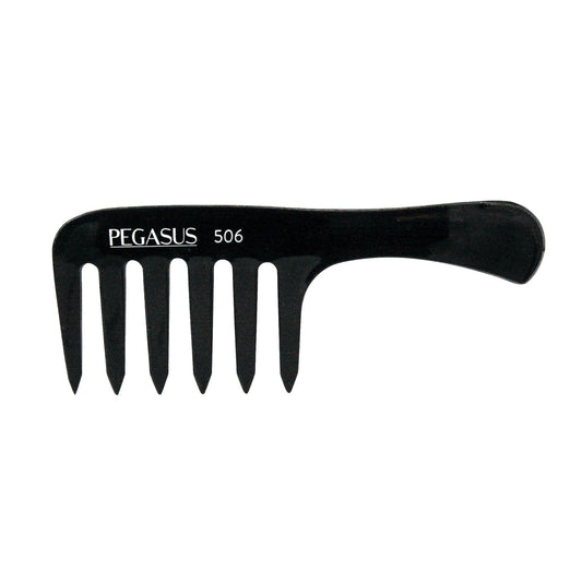 Pegasus 506, 6.5in Hard Rubber Detangling Handled Styling Rake Comb, Seamless, Smooth Edges, Anti Static, Heat and Chemically Resistant, Wet Hair, Everyday Grooming Comb | Peines de goma dura - Black
