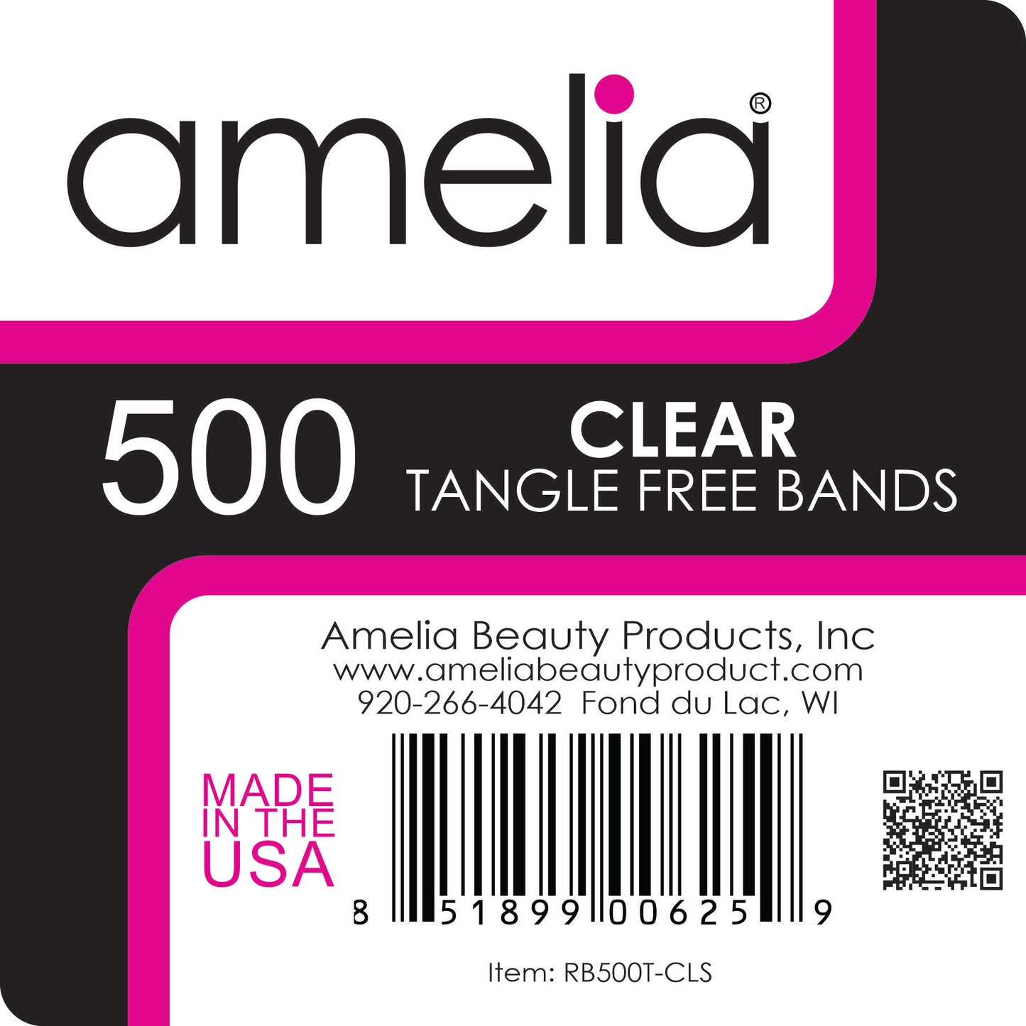 Amelia Beauty | 1/2in, Clear, Tangle Free Elastic Pony Tail Holders | Made in USA, Ideal for Ponytails, Braids, Twists. For Women, Girls. Pain Free, Snag Free, Easy Off | 500 Pack