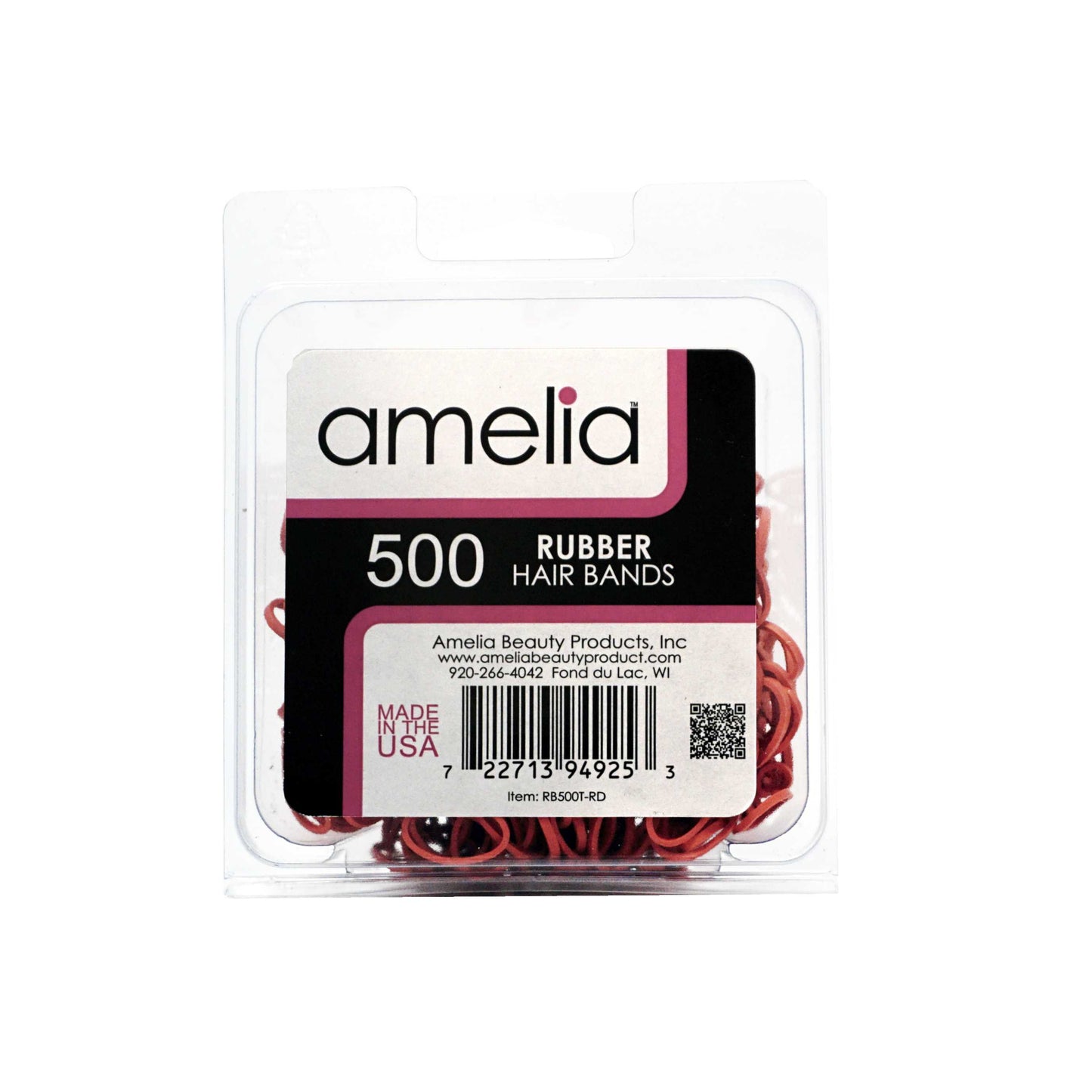 Amelia Beauty | 1/2in, Red, Elastic Rubber Band Pony Tail Holders | Made in USA, Ideal for Ponytails, Braids, Twists, Dreadlocks, Styling Accessories for Women, Men and Girls | 500 Pack