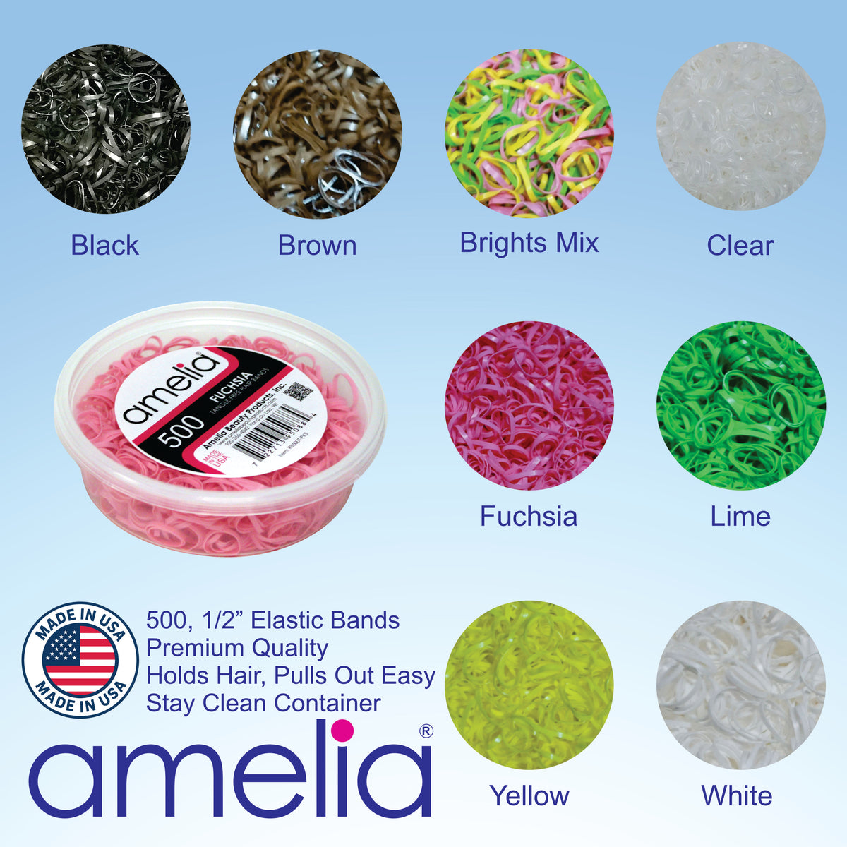 Amelia Beauty 500 Count Small Clear Tangle-Free Elastic Ponytail Holders, 1/2-Inch Hair Ties for Ponytails, Braids, Twists & Hair Sectioning, Made in USA
