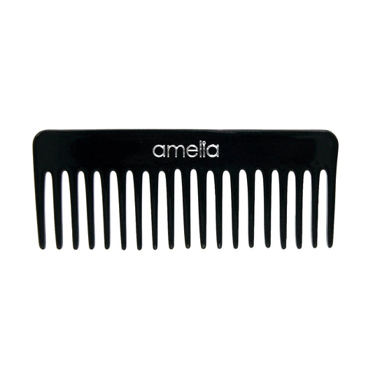 Amelia Beauty Cellulose Acetate 6in Rake Detangling Comb, Handmade, Smooth Edges, Eco-Friendly Plant Based Material,  Course Teeth - Black Color