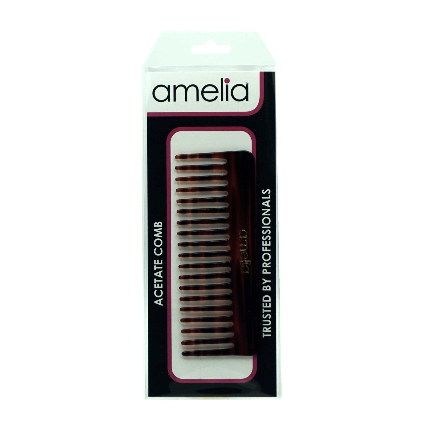 Amelia Beauty Cellulose Acetate 6in Rake Detangling Comb, Handmade, Smooth Edges, Eco-Friendly Plant Based Material,  Course Teeth - Tortoise Shell Color