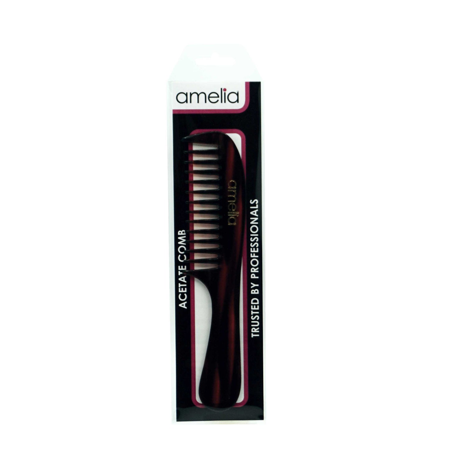 Amelia Beauty Cellulose Acetate 8in Handle Comb, Handmade, Smooth Edges, Eco-Friendly Plant Based Material, Course Tooth - Tortoise Shell Color