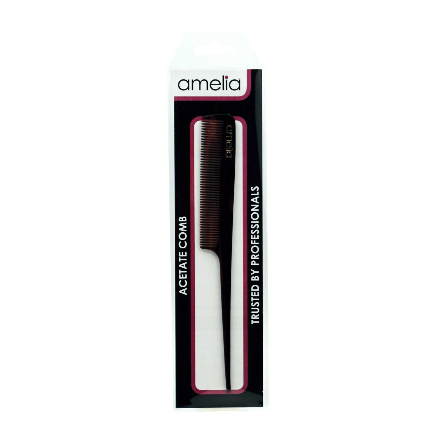 Amelia Beauty Cellulose Acetate 8in Handle Comb, Handmade, Smooth Edges, Eco-Friendly Plant Based Material, Course Tooth  - Tortoise Shell Color