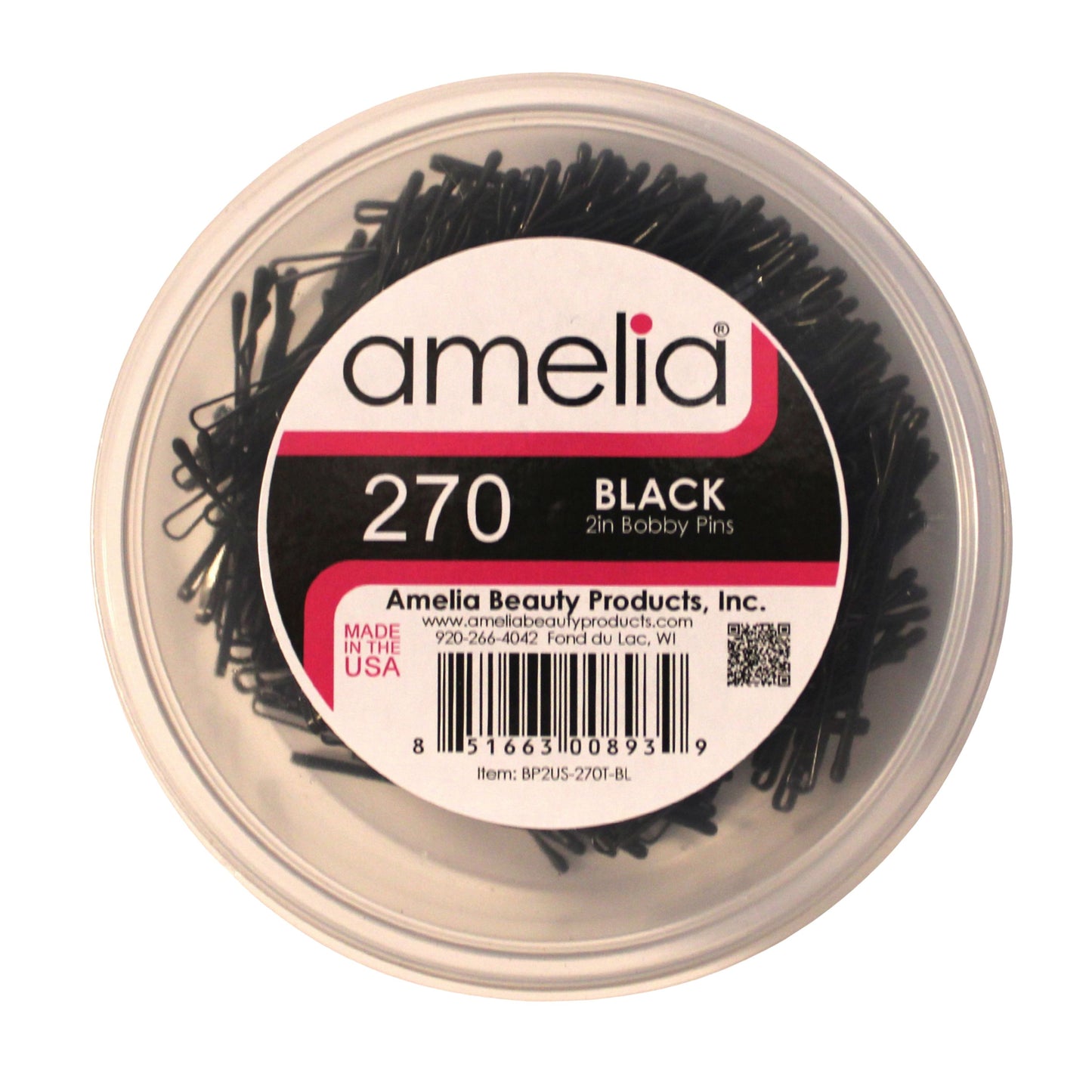 270 Premium Black Bobby Pins,  2 Inch, US-Made Professional Hair Pins with Secure All-Day Hold, Smooth Tips for Styling, Buns & Updos