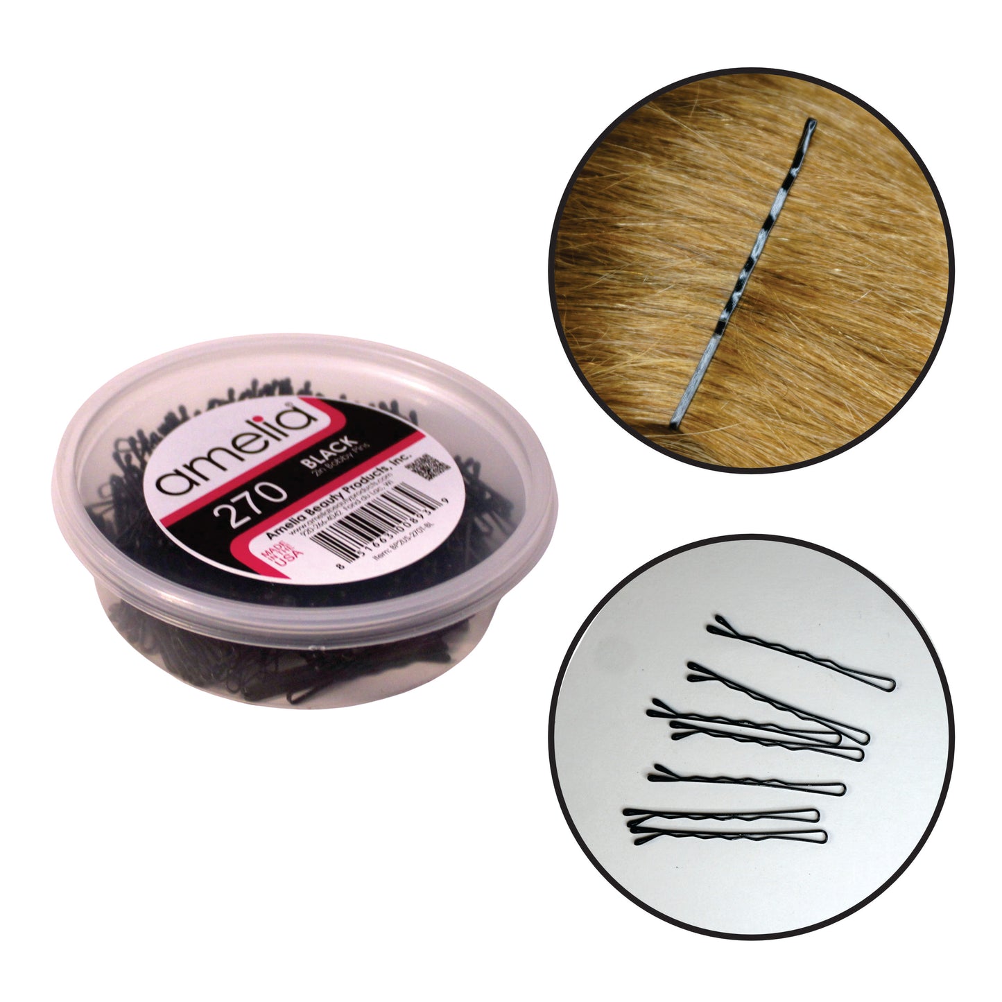 270 Premium Black Bobby Pins,  2 Inch, US-Made Professional Hair Pins with Secure All-Day Hold, Smooth Tips for Styling, Buns & Updos