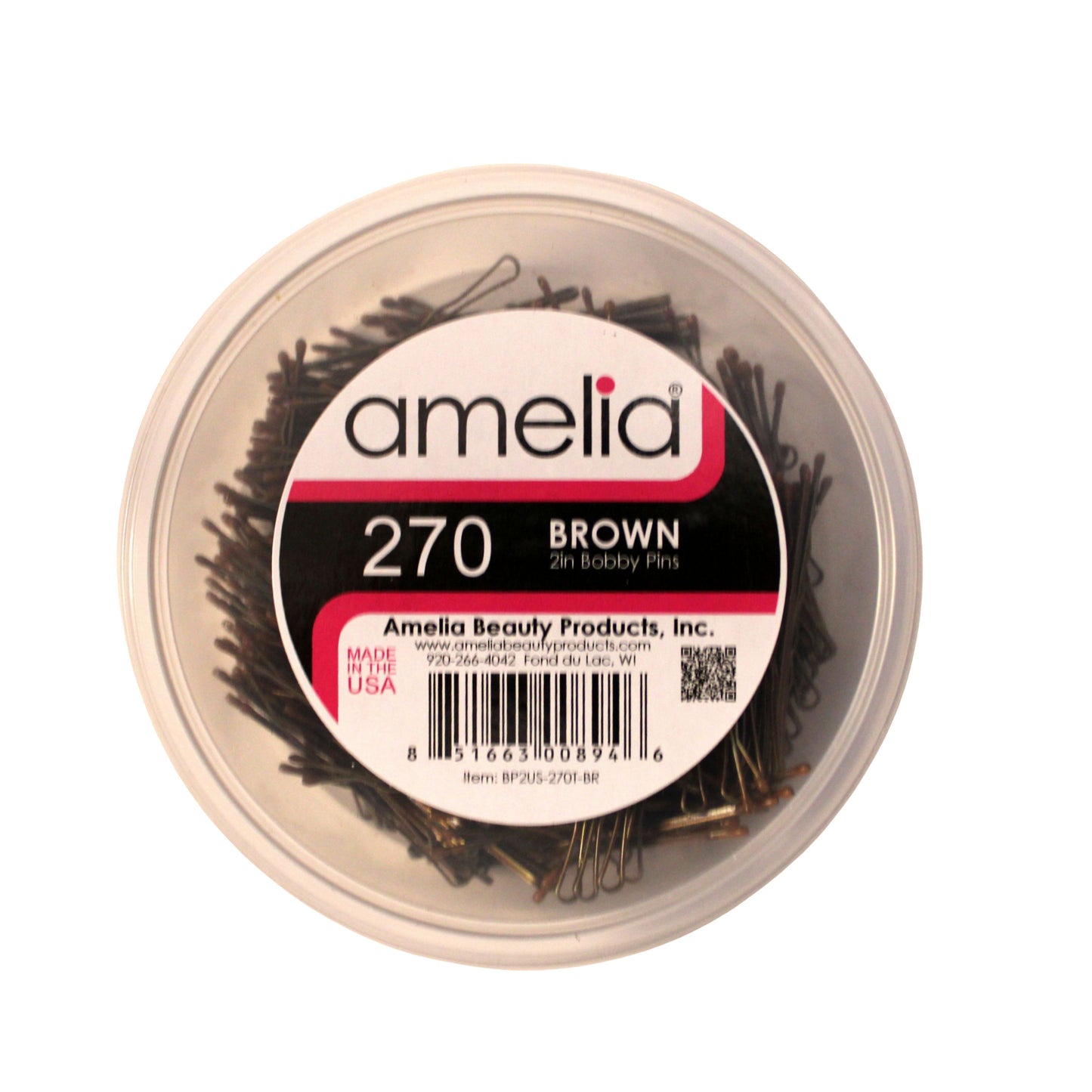 270 Premium Brown Bobby Pins,  2 Inch, US-Made Professional Hair Pins with Secure All-Day Hold, Smooth Tips for Styling, Buns & Updos