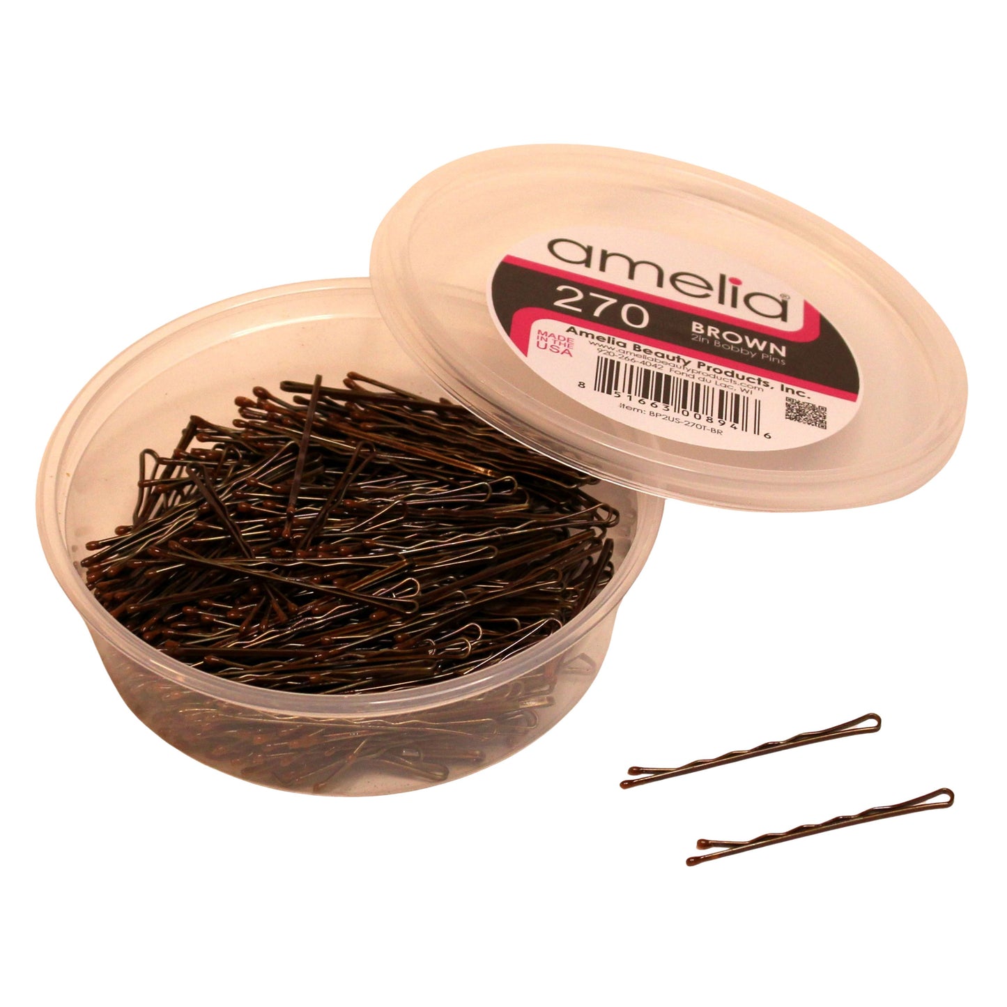 270 Premium Brown Bobby Pins,  2 Inch, US-Made Professional Hair Pins with Secure All-Day Hold, Smooth Tips for Styling, Buns & Updos