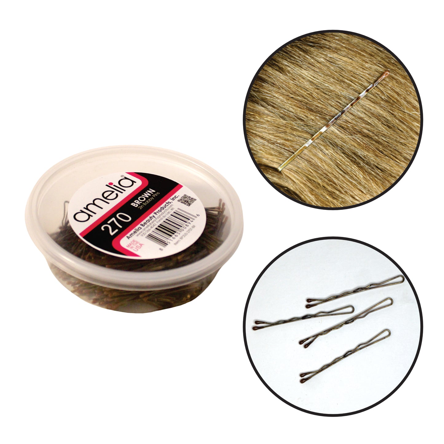 270 Premium Brown Bobby Pins,  2 Inch, US-Made Professional Hair Pins with Secure All-Day Hold, Smooth Tips for Styling, Buns & Updos