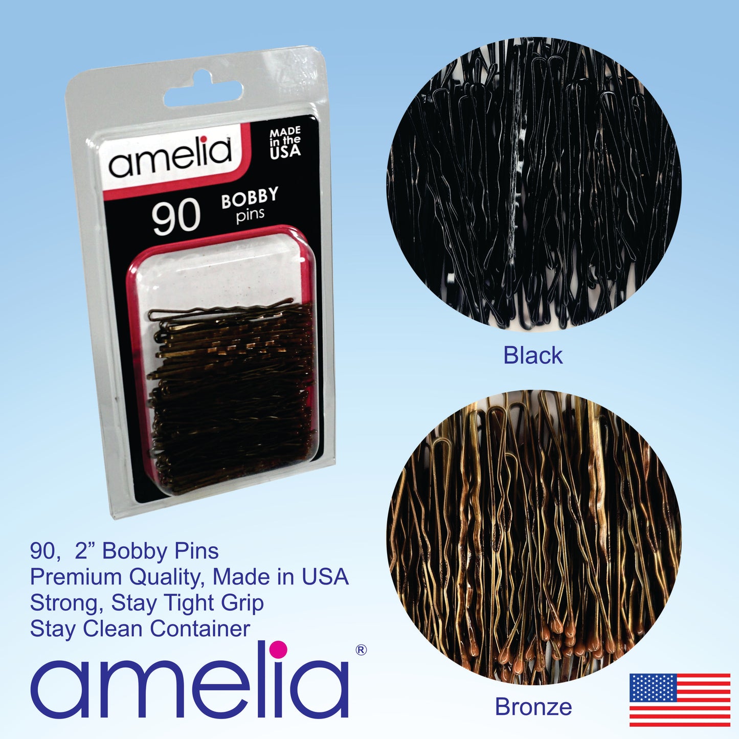 90 Brown Bobby Pins – 2" Professional Quality, Made in USA, Durable with Long-Lasting Grip