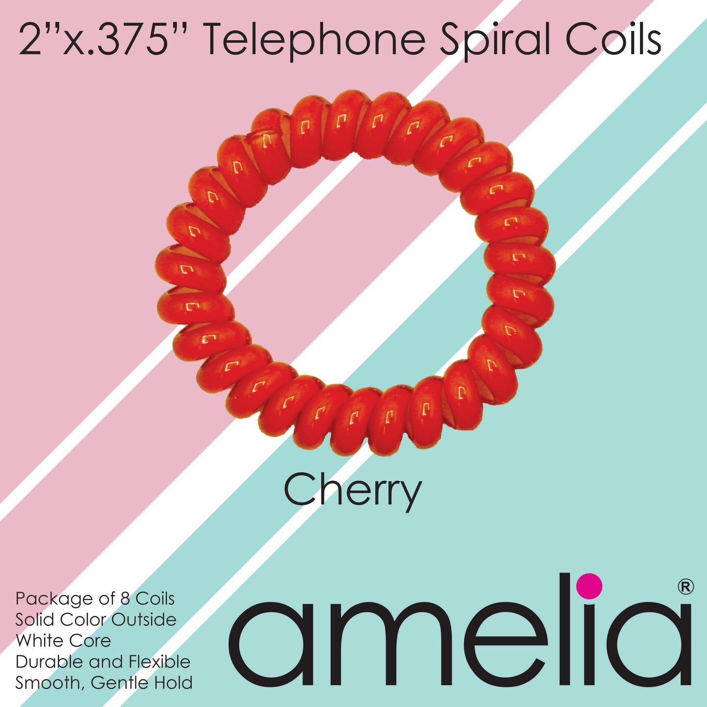 Amelia Beauty Products 8 Medium Elastic Hair Coils, 2.0in Diameter Thick Spiral Hair Ties, Gentle on Hair, Strong Hold and Minimizes Dents and Creases, Cherry
