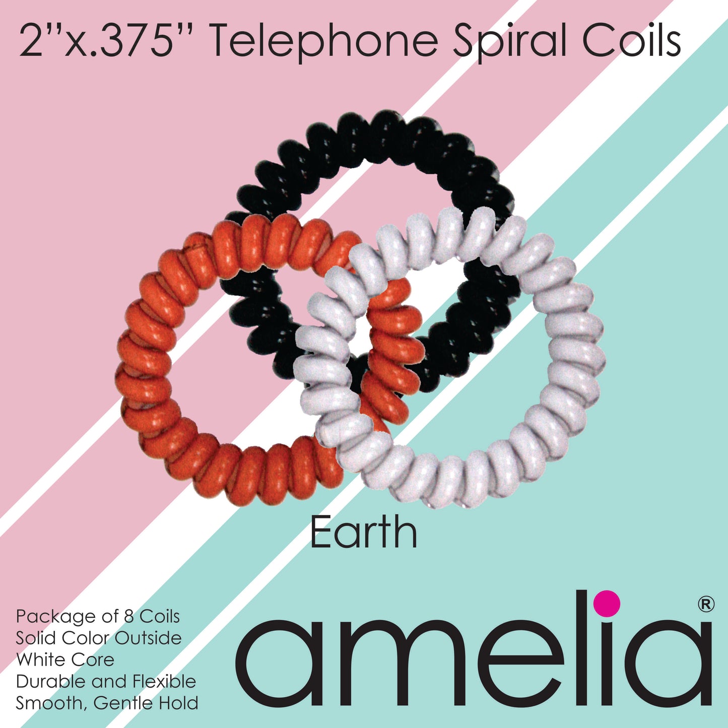 Amelia Beauty Products 8 Medium Elastic Hair Coils, 2.0in Diameter Thick Spiral Hair Ties, Gentle on Hair, Strong Hold and Minimizes Dents and Creases, Earth Tones Blend