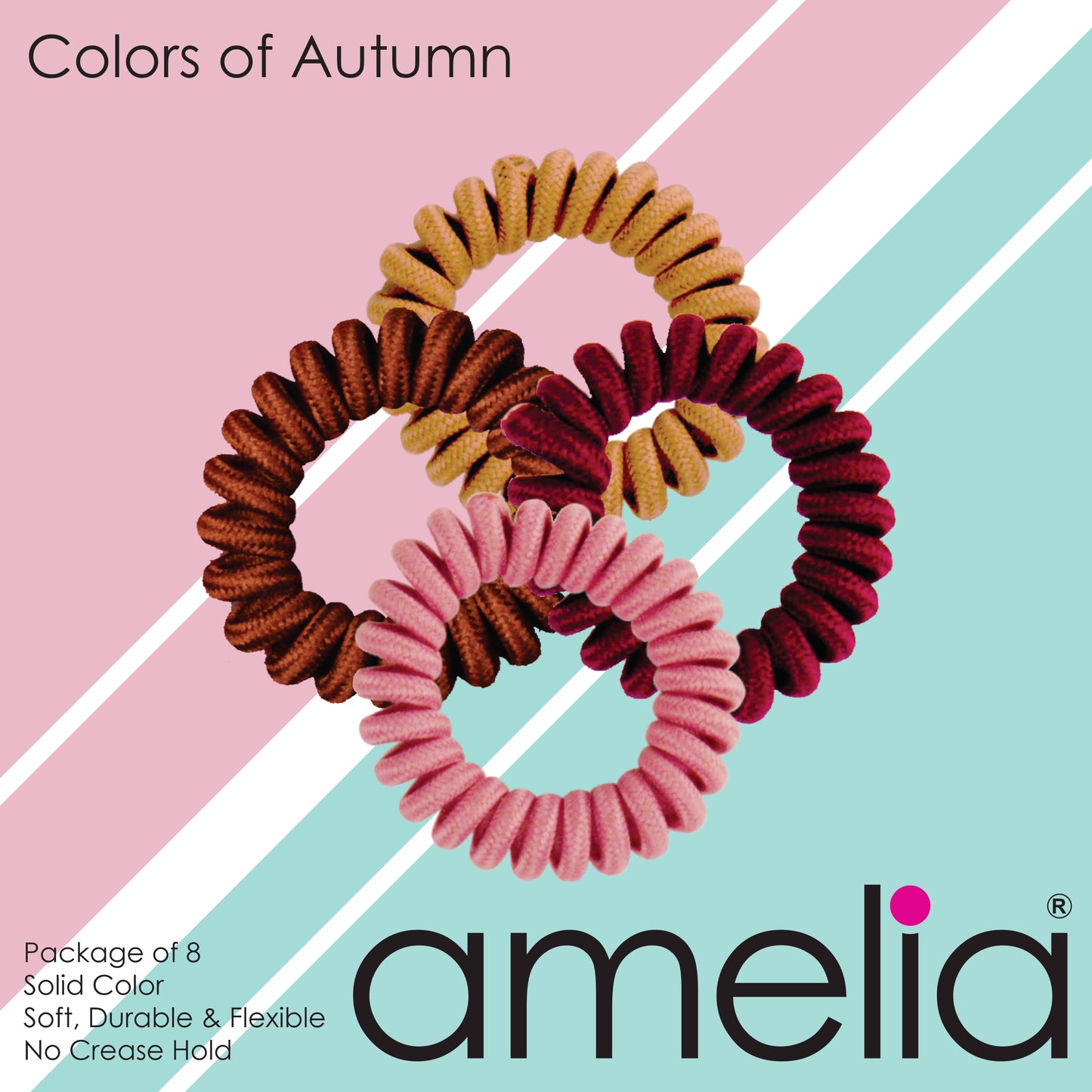 Amelia Beauty, 8 Small Fabric Wrapped Elastic Hair Coils, 1.75in Diameter Spiral Hair Ties, Gentle on Hair, Strong Hold and Minimizes Dents and Creases, Autumn Blend