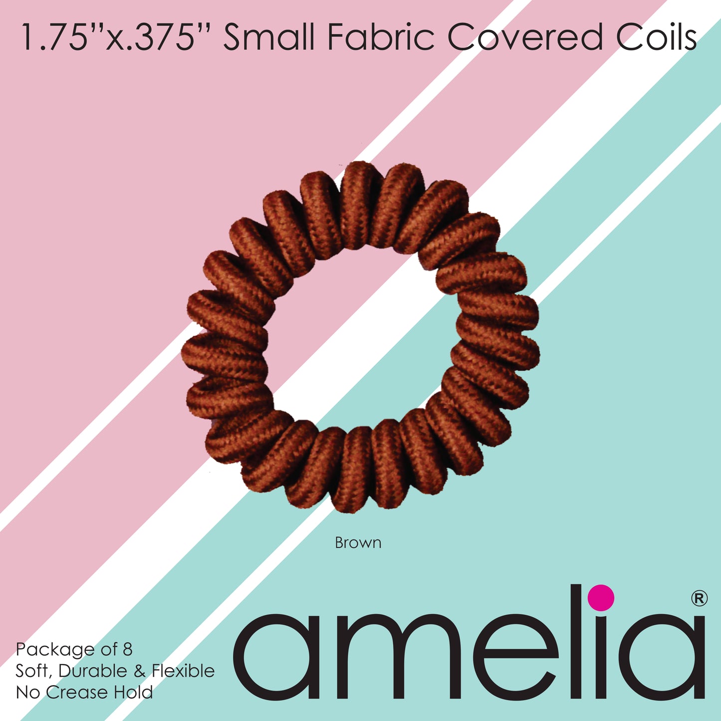 Amelia Beauty, 8 Small Fabric Wrapped Elastic Hair Coils, 1.75in Diameter Spiral Hair Ties, Gentle on Hair, Strong Hold and Minimizes Dents and Creases, Brown