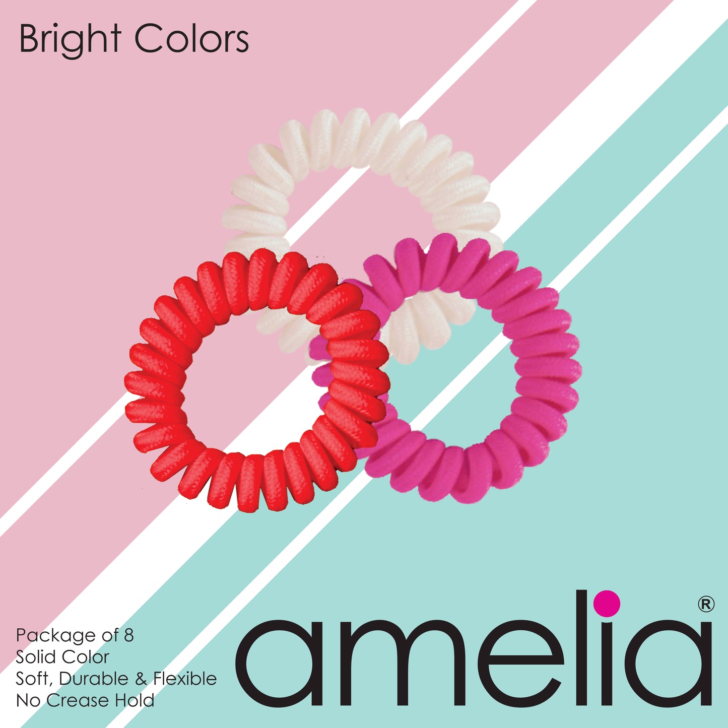 Amelia Beauty, 8 Small Fabric Wrapped Elastic Hair Coils, 1.75in Diameter Spiral Hair Ties, Gentle on Hair, Strong Hold and Minimizes Dents and Creases, Brights Mix