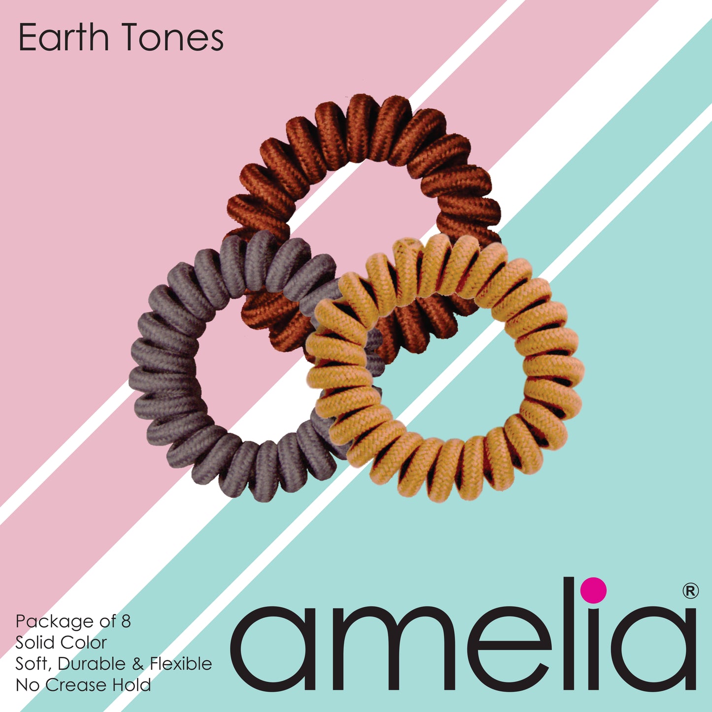 Amelia Beauty, 8 Small Fabric Wrapped Elastic Hair Coils, 1.75in Diameter Spiral Hair Ties, Gentle on Hair, Strong Hold and Minimizes Dents and Creases, Earth Tones