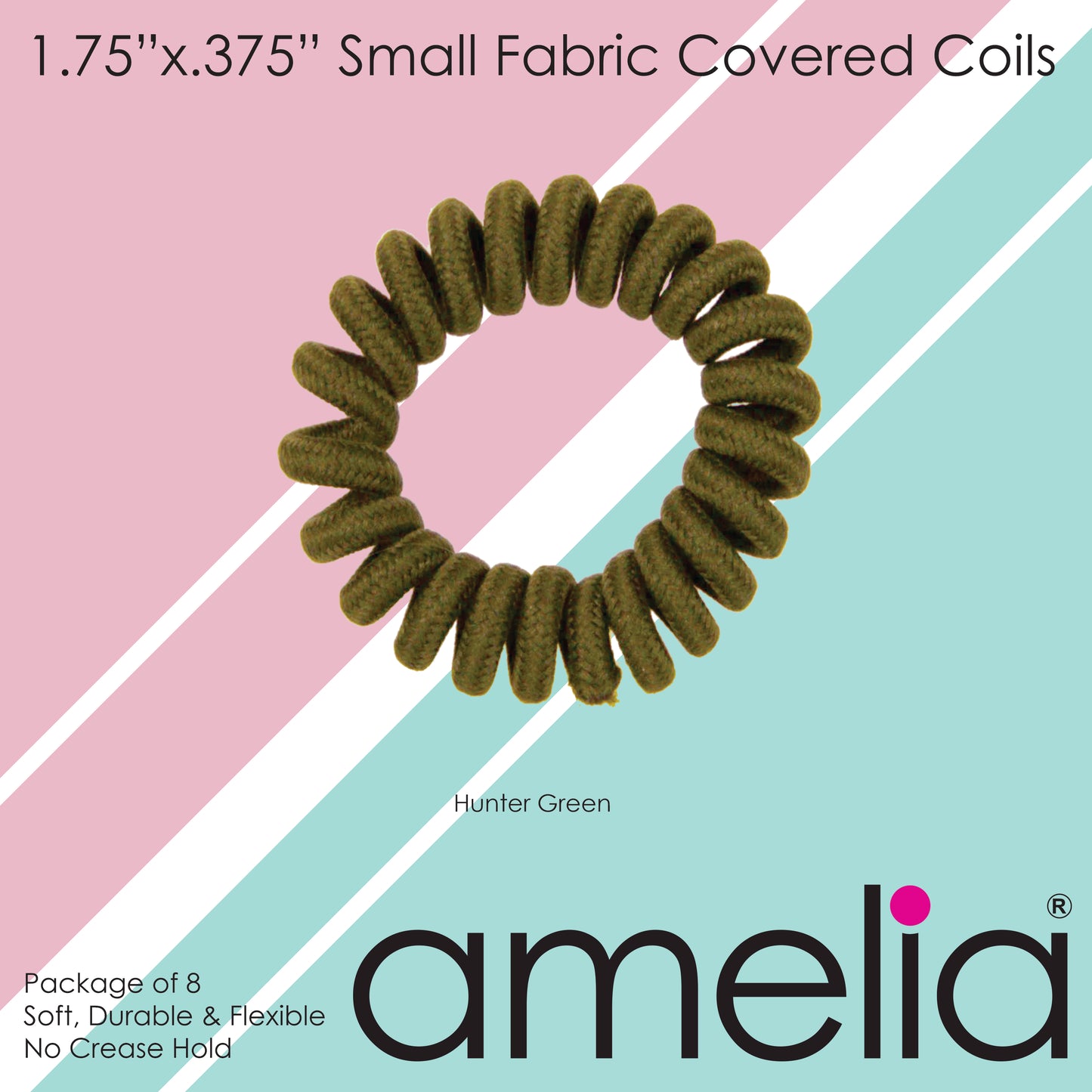 Amelia Beauty, 8 Small Fabric Wrapped Elastic Hair Coils, 1.75in Diameter Spiral Hair Ties, Gentle on Hair, Strong Hold and Minimizes Dents and Creases, Hunter Green