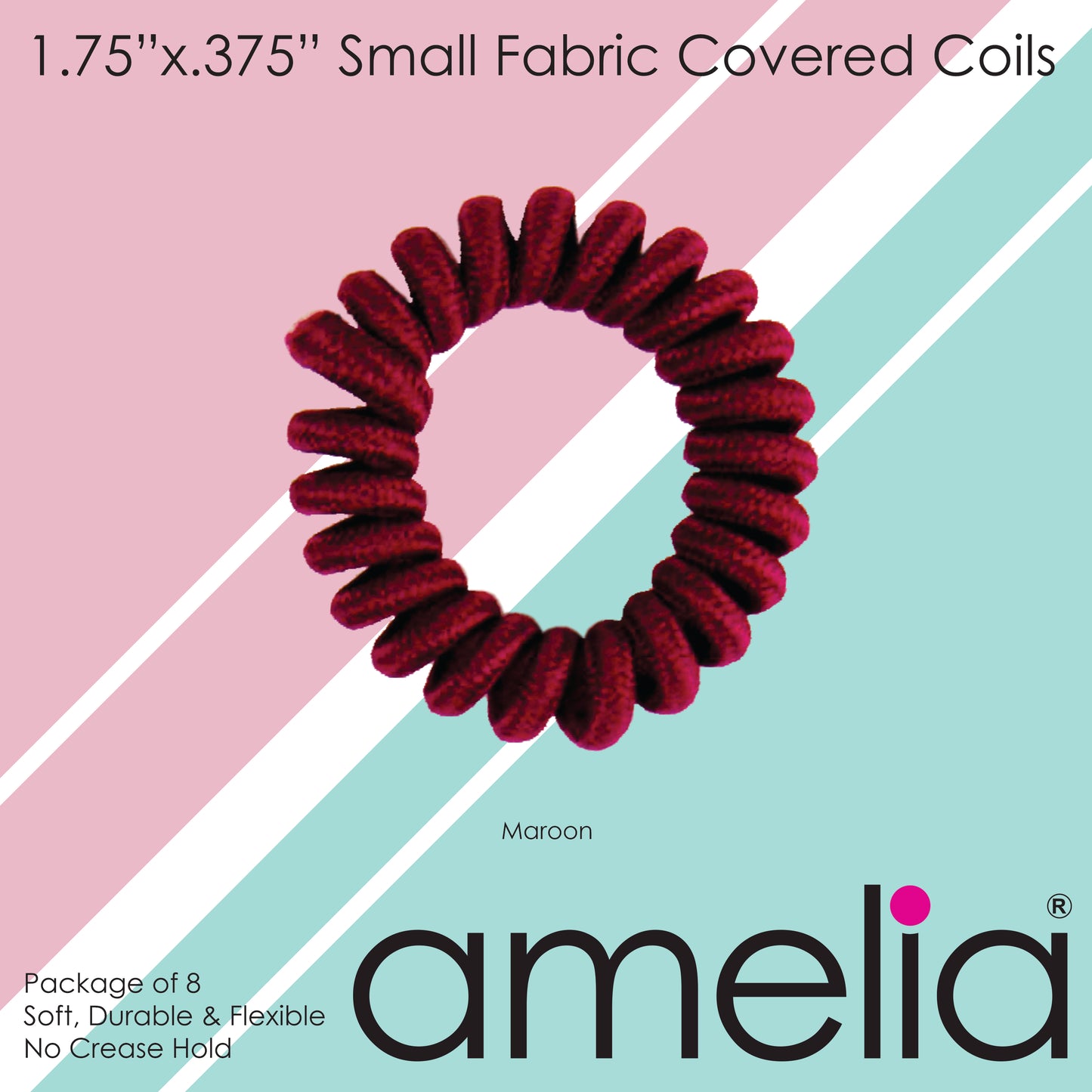 Amelia Beauty, 8 Small Fabric Wrapped Elastic Hair Coils, 1.75in Diameter Spiral Hair Ties, Gentle on Hair, Strong Hold and Minimizes Dents and Creases, Maroon