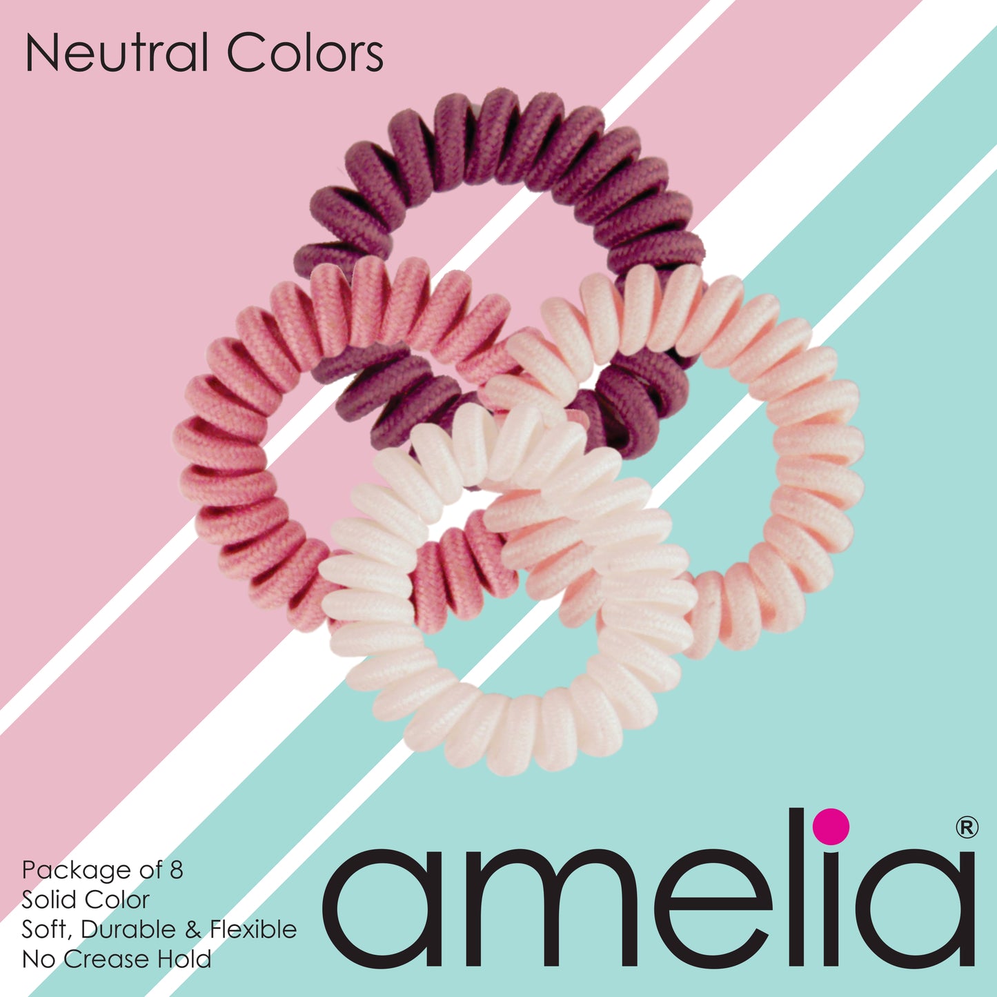Amelia Beauty, 8 Small Fabric Wrapped Elastic Hair Coils, 1.75in Diameter Spiral Hair Ties, Gentle on Hair, Strong Hold and Minimizes Dents and Creases, Neutral Tones