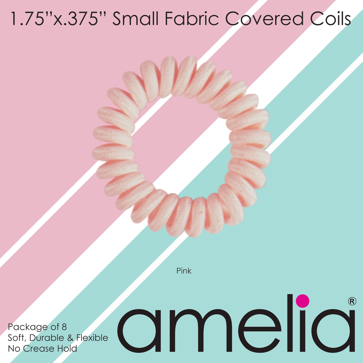 Amelia Beauty, 8 Small Fabric Wrapped Elastic Hair Coils, 1.75in Diameter Spiral Hair Ties, Gentle on Hair, Strong Hold and Minimizes Dents and Creases, Pink